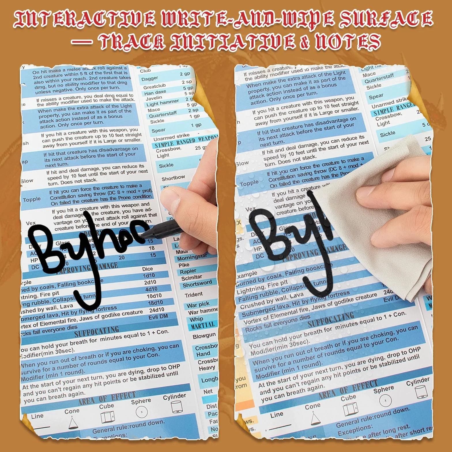 Byhoo Ekran DM 2 sztuki do D&D 5E – akcesoria DND, wodoodporne, wielokrotnego użytku, potrójnie składany, przenośny, format A4, kompatybilny z zasadami rdzenia 5E