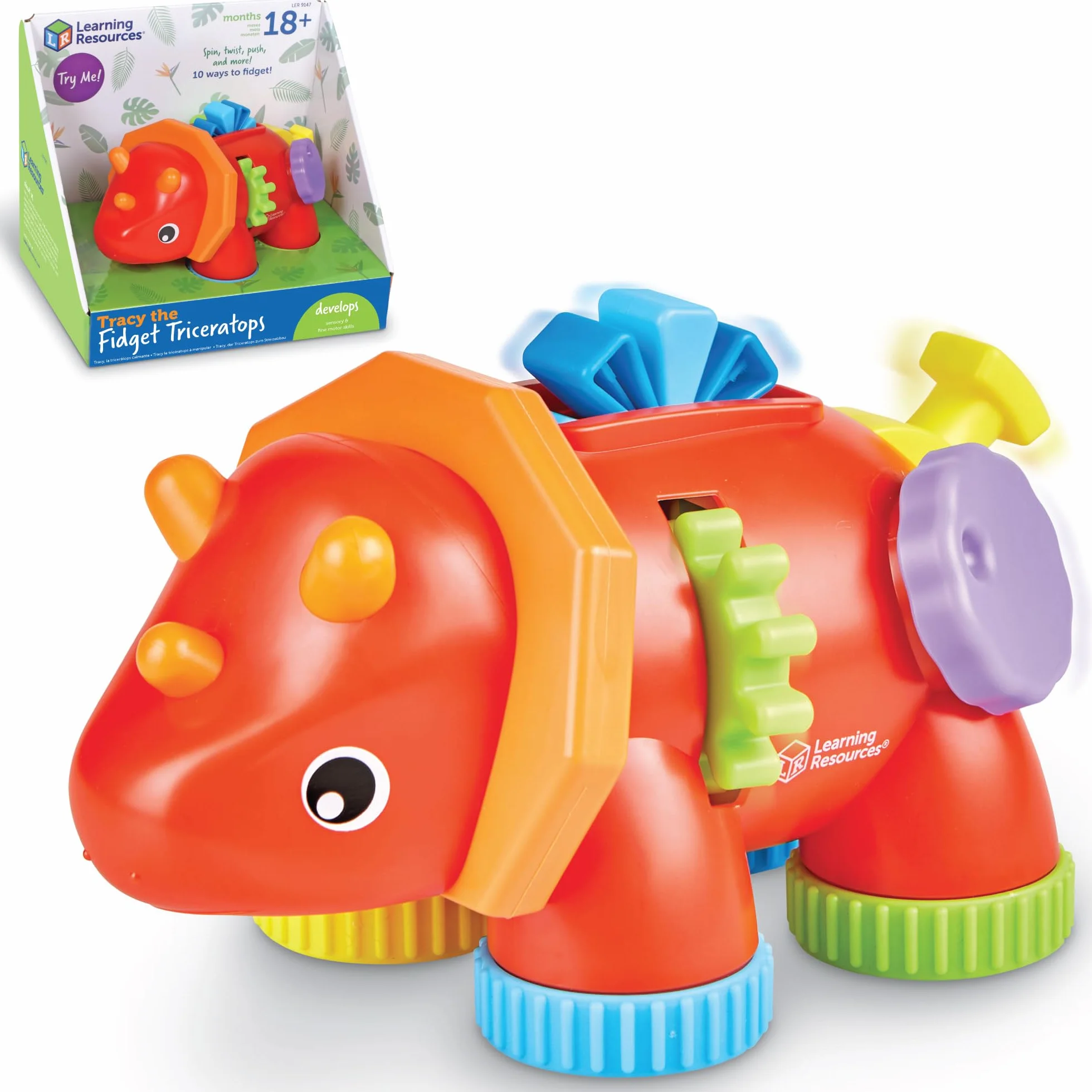 Learning Resources Triceratops Tracy – Zabawka Manipulacyjna, 1 element, Od 18 miesięcy, Zabawki dla małych dzieci, Zabawki sensoryczne dla maluchów, Rozwijające motorykę małą, Zabawki Montessori