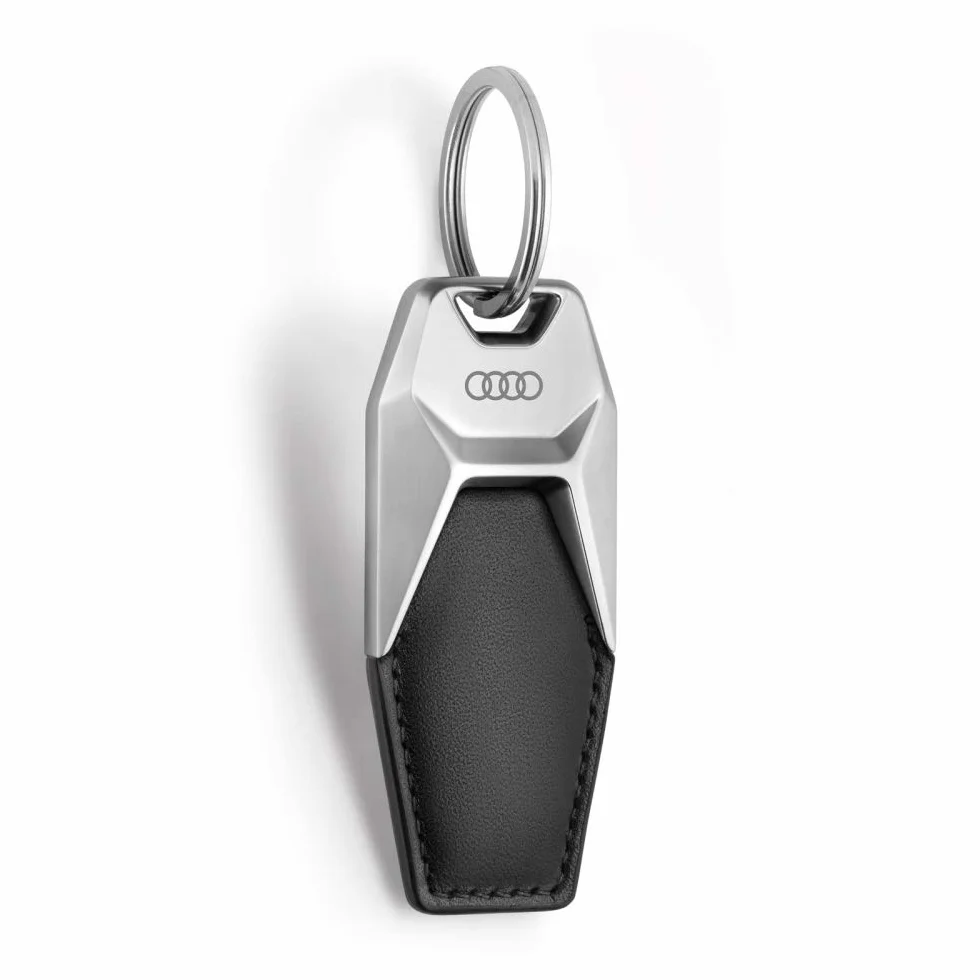 Audi 3181900600 breloczek do kluczy pierścienie logo metal skóra zawieszka brelok do kluczy, czarny/srebrny
