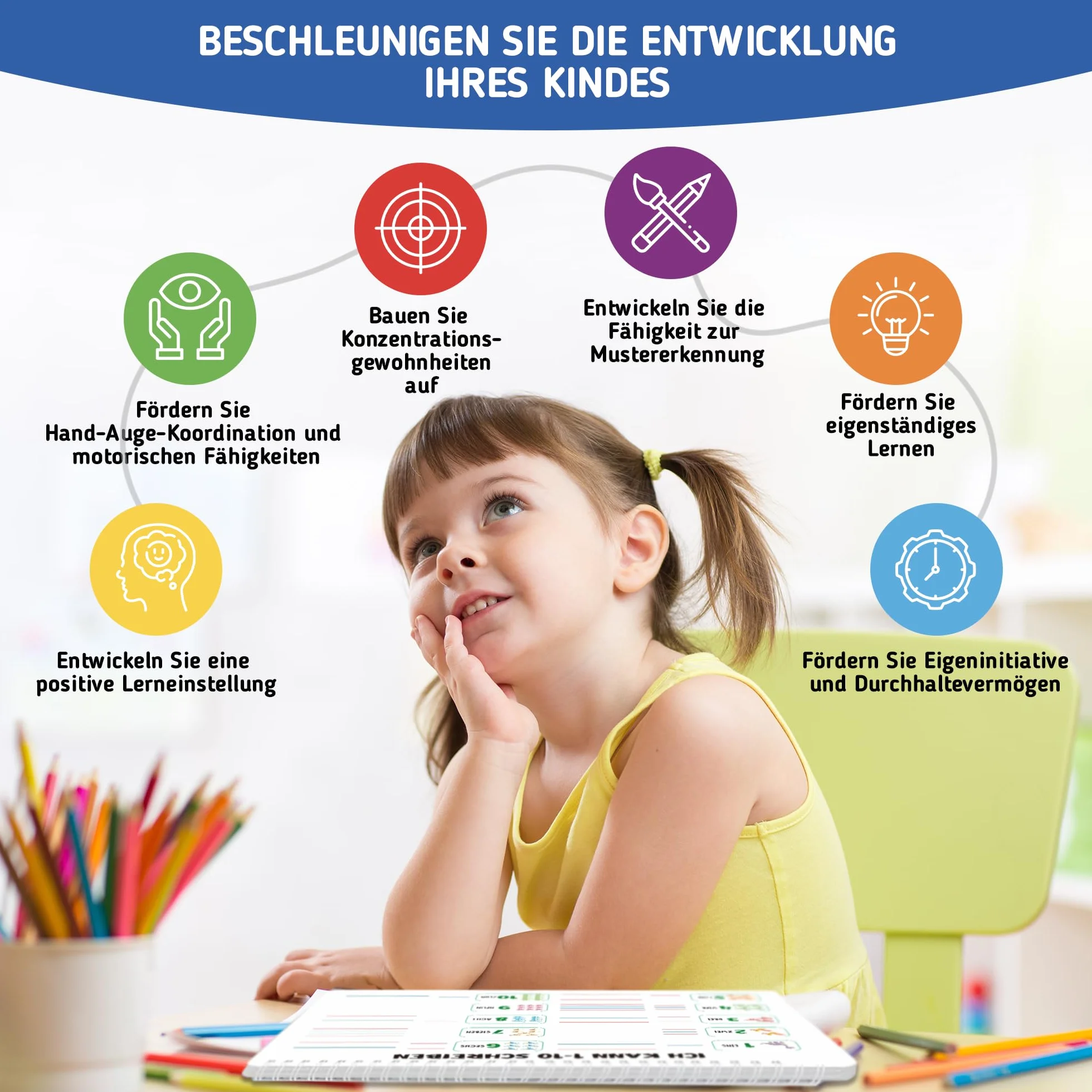 BIROYAL Aktywności Edukacyjne dla Dzieci od 3, 4, 5, 6 – Książka do nauka Wielokrotnego Użycia w Przedszkolu – Liter, Pisania, Liczb, Malowanie