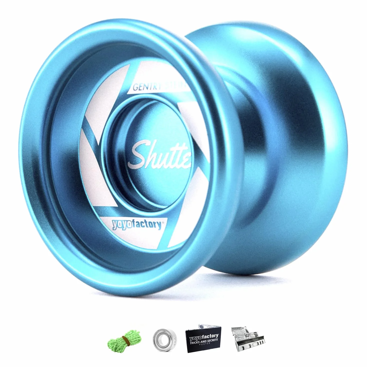 YoyoFactory Shutter Profi Yo-Yo firmy Weltmeister Gentry – niebieski (szybka rotacja, metalowe łożyska kulkowe, sznurek i instrukcja w zestawie)