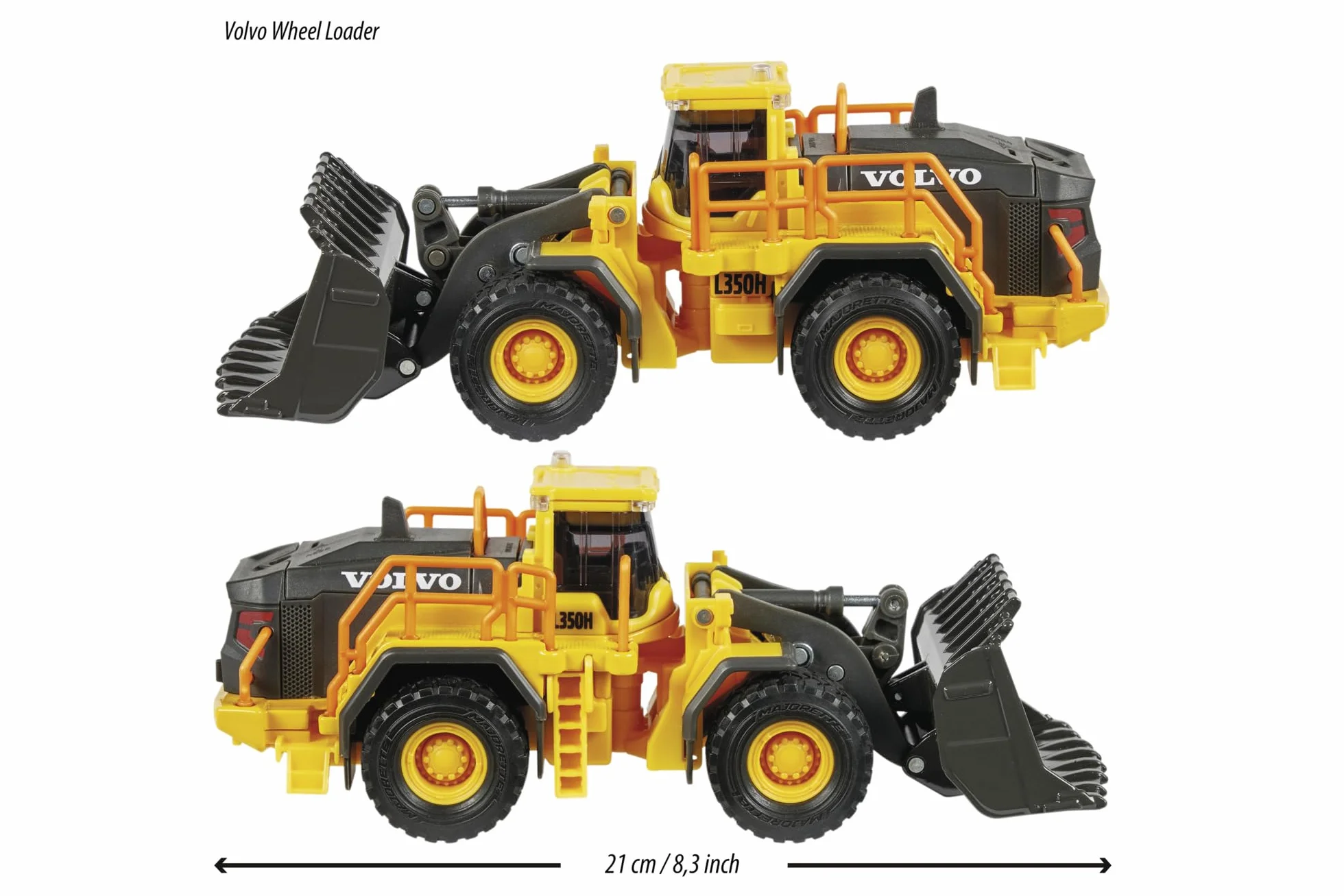 Majorette Grand 213723001 VOLVO Ładowarka Spychacz 21 cm, światło i dźwięk, zabawka pojazd budowlany buldożer metalowy diecast, od 3 lat
