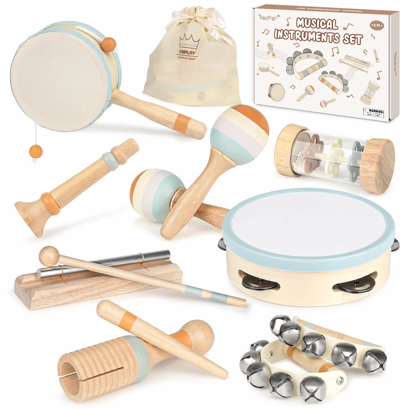 Baby Montessori Drewniane Instrumenty Muzyczne - Perkusja dla Dzieci od 2-3 Lat