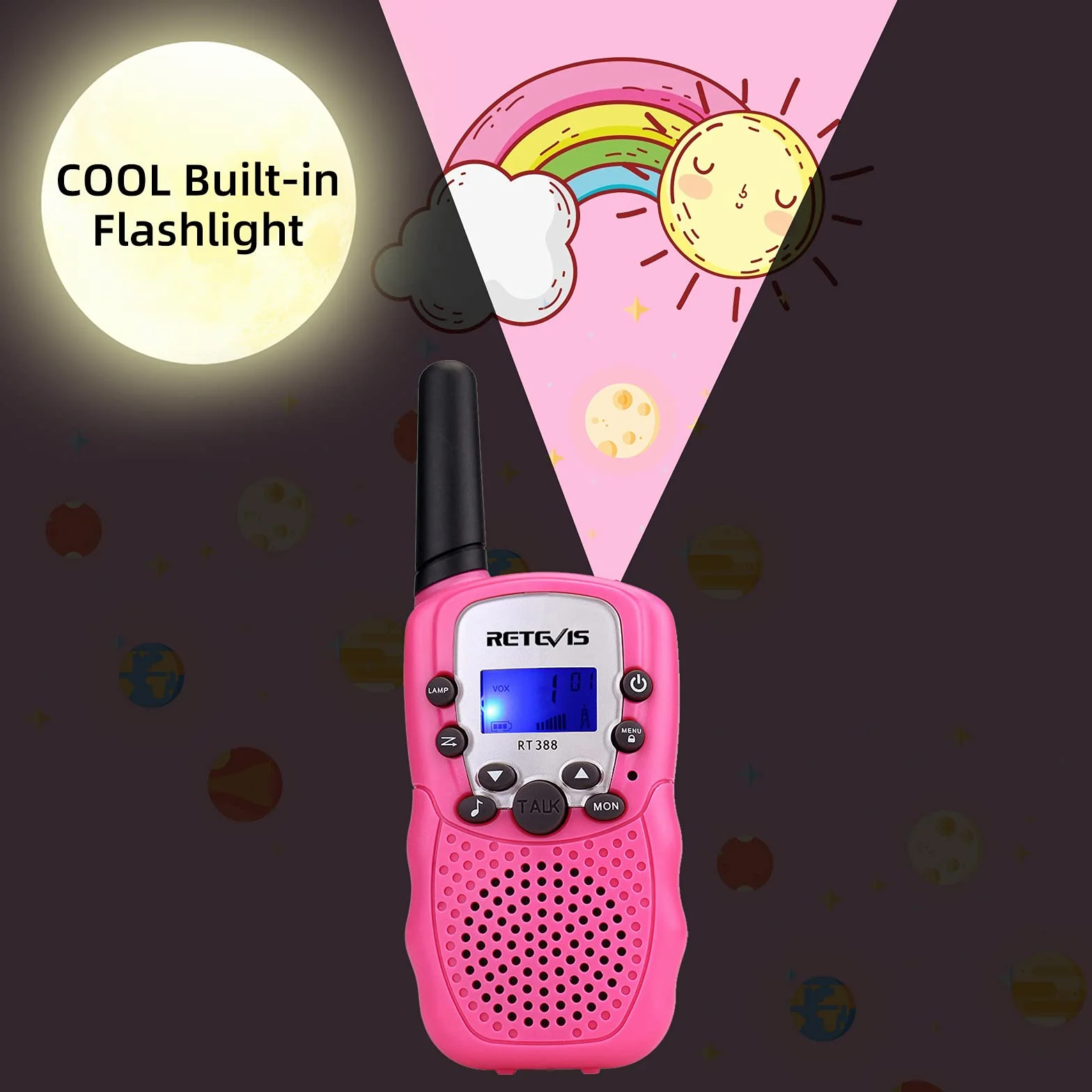 Retevis RT388 Walkie Talkie dla Dzieci PMR446 8 Kanałów Różowy dla Dziewczynek - Latarka VOX Zabawki Prezenty Pisanki (Różowe, 1 Para)