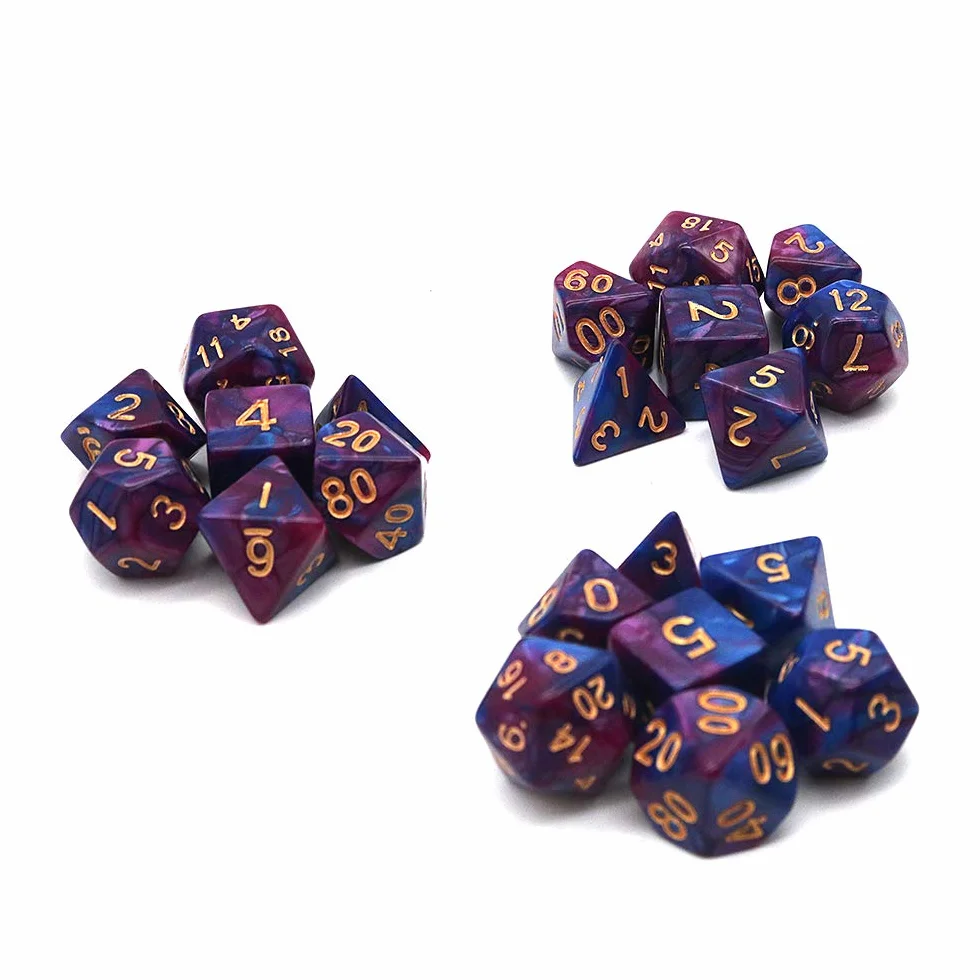 DollaTek Zestaw ko?ci wielo?ciennych, gry sto?owe, 3 zestawy ko?ci 3 x 7 (21 sztuk), seria matryc, D20, D12, D10, D8, D6, D4, DND, DND, RPG, MTG, podwójne kolory, jedna sztuka (fioletowy i niebieski)