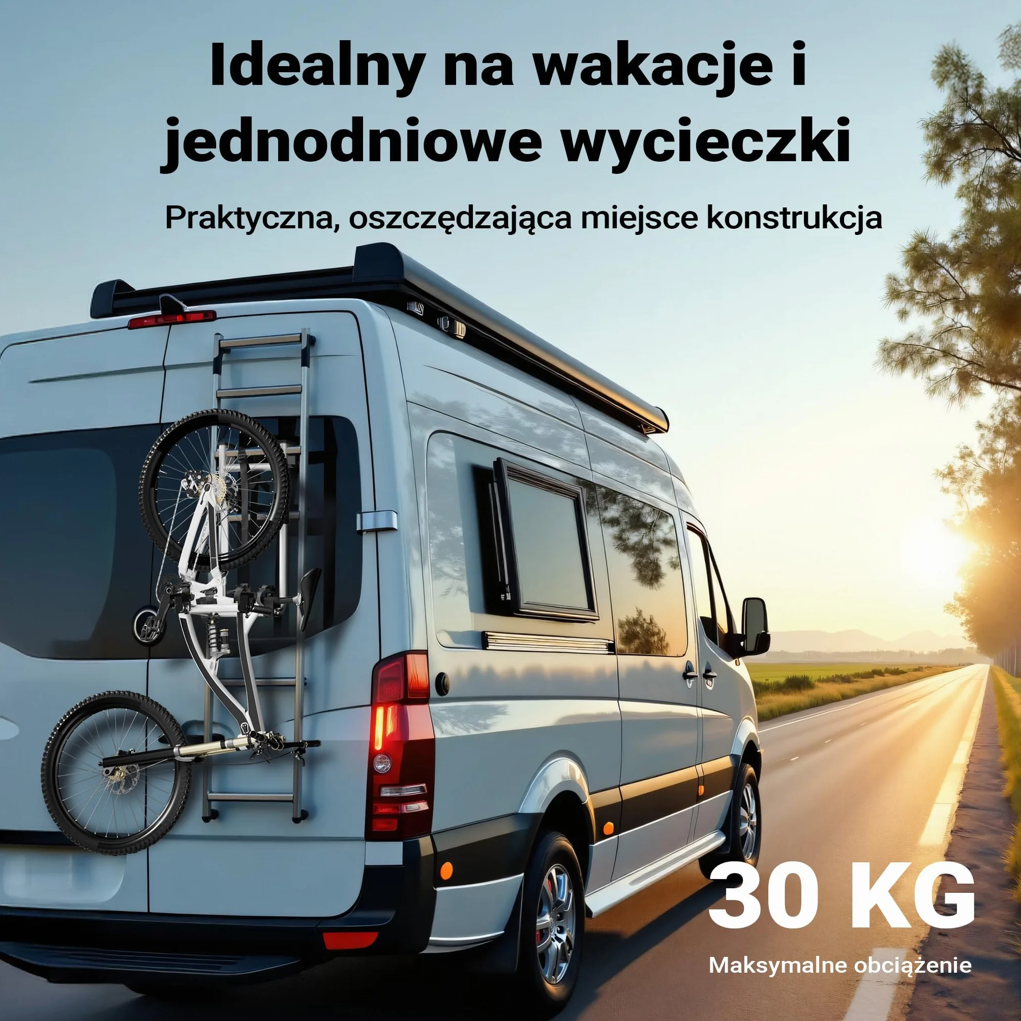 Wiltec Bagażnik na 2 rowery do montażu na drabince kampera, maks. nośność 30 kg, z aluminium i TPR, składana konstrukcja