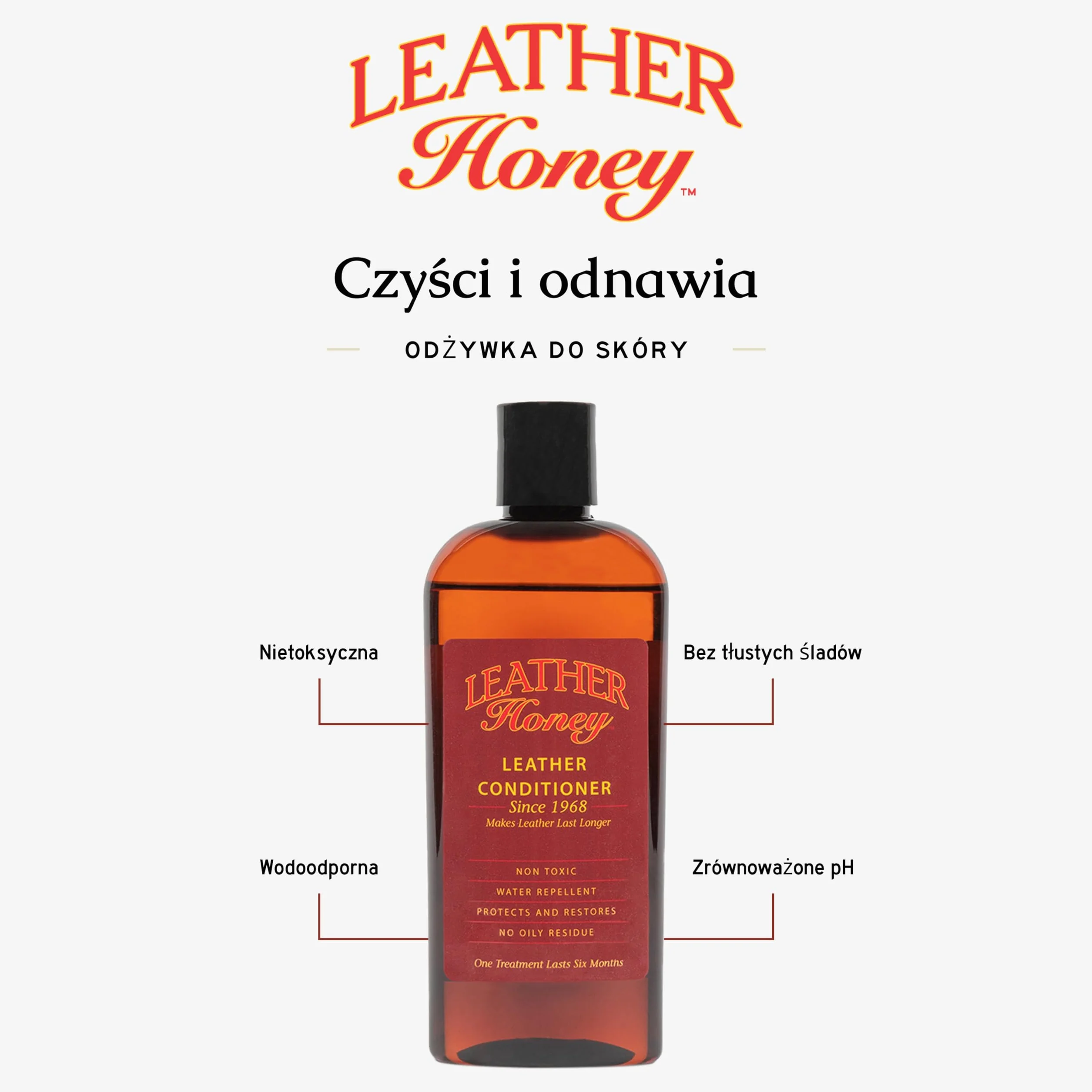 Leather Honey Odżywka do Skóry - Leather Conditioner Premium, na Rynku od 1968, do Odzieży Skórzanej, Mebli, Butów, Toreb i Galanterii, we Wnętrzach Samochodowych, Nietoksycznych