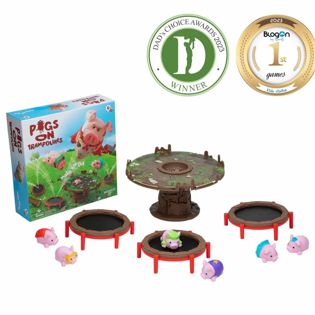 PlayMonster Świnie na trampolinach | Zabawna gra dla dzieci z odbijającymi się świniami | Szybka gra rodzinna | Dla dzieci w wieku od 6 lat