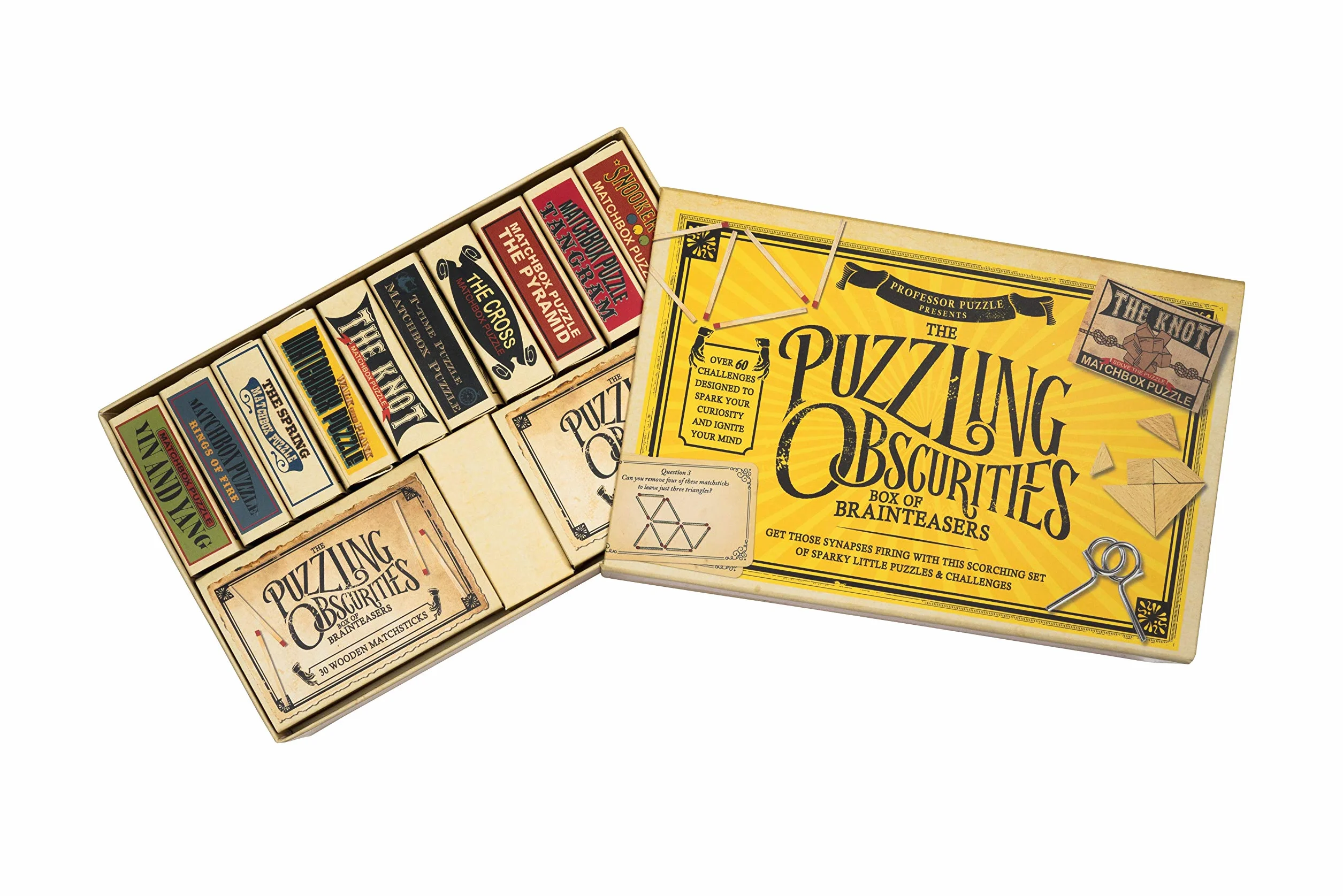 Professor Puzzle, Puzzling Obscurities Box of Brainteasers - 10 unikalnych puzzli z pudełkiem zapałek i 50 unikalnych wyzwań związanych z dokuczaniem mózgu