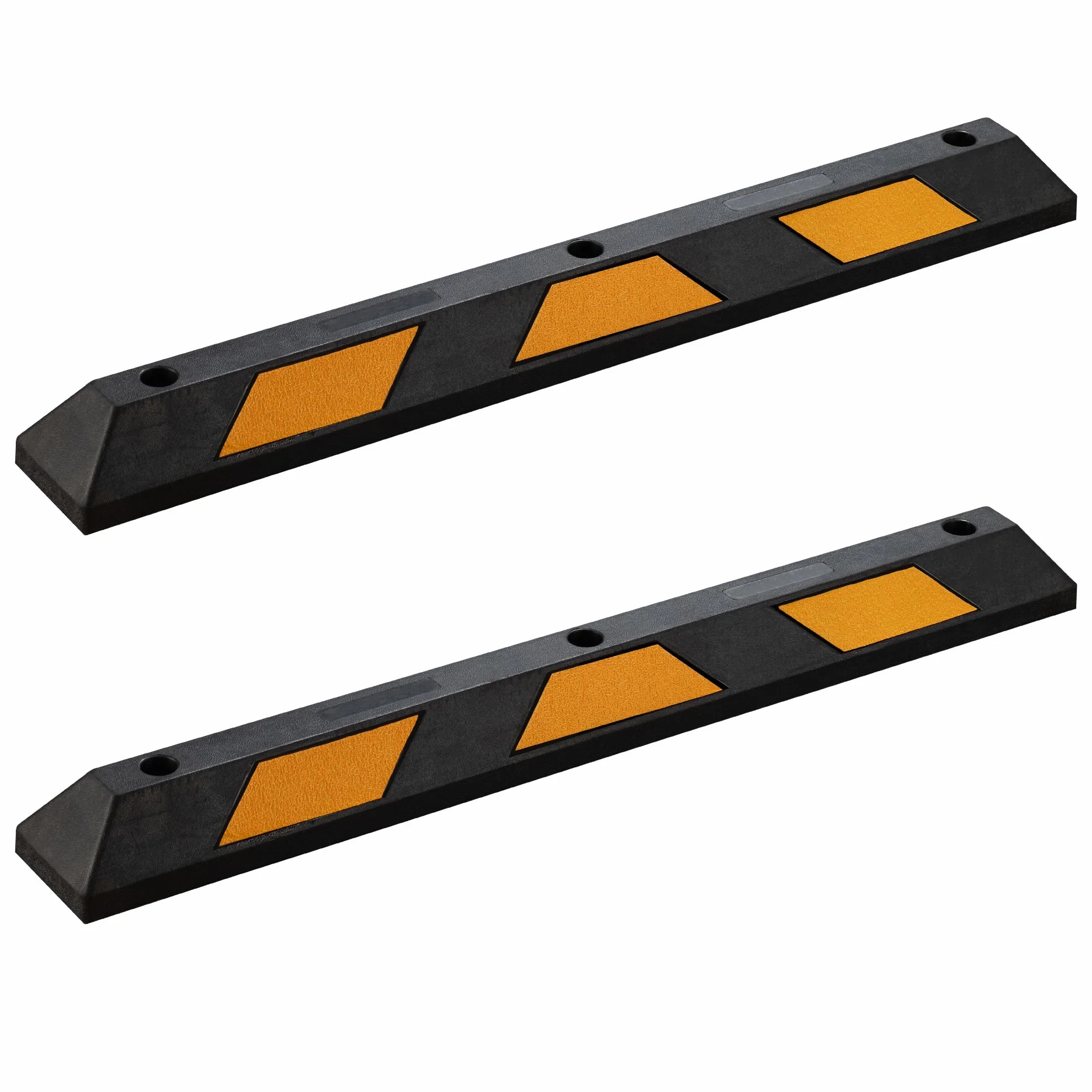 Wiltec Ogranicznik parkingowy 2 szt. 120 x 15 x 10 cm czarny z żółtą taśmą odblaskową, odbojnik gumowy do garażu i parkingu