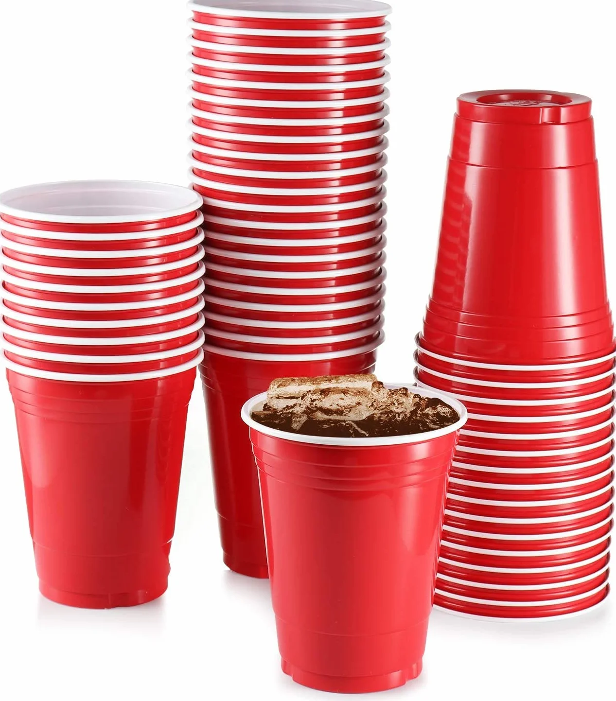 PIQIUQIU Kubek do piwa Pong, zestaw kubków do piwa Pong | 50 filiżanek + 5 kulek 473 ML 16 oz Plastikowe kubki wielokrotnego użytku