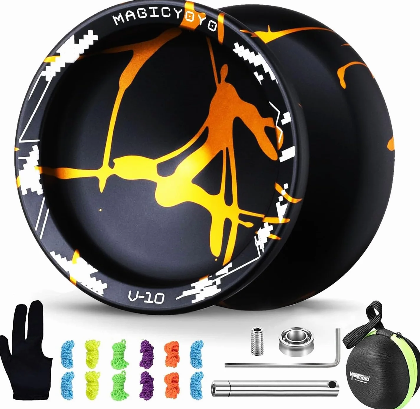 YOSTAR Profesjonalny JoJo z Bezczynnością - Metalowy Yoyo do Trików dla Dorosłych, V10 Sport, z 12 Sznurkami i Rękawicą