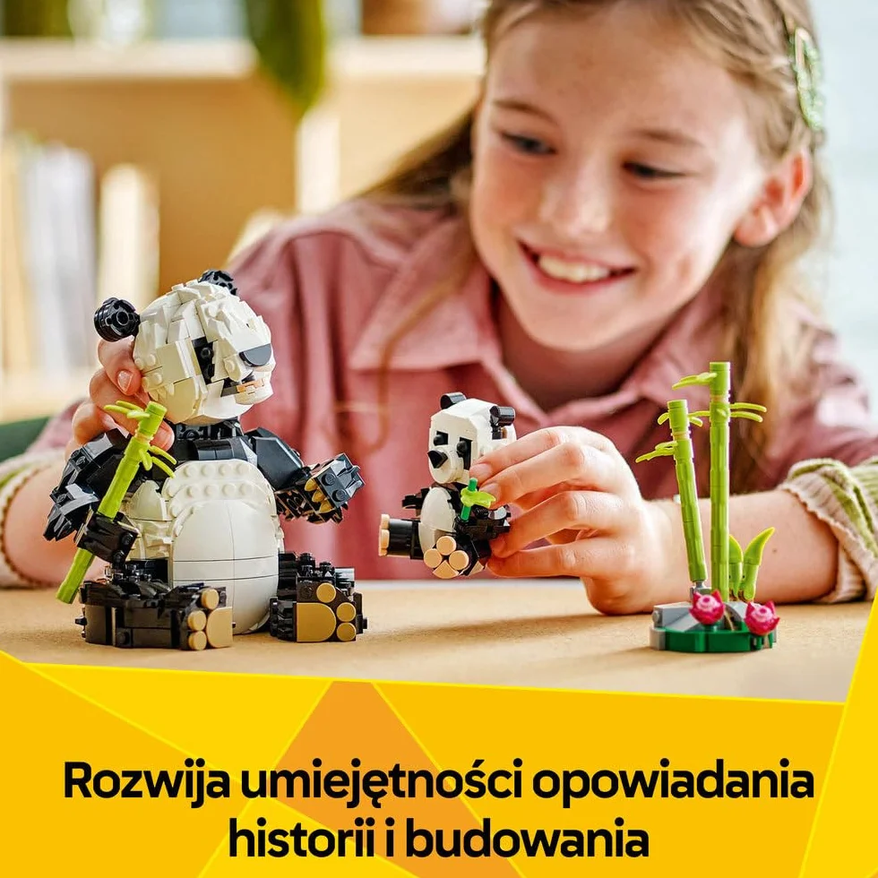 LEGO Creator 3 w 1 Dzikie zwierzęta: rodzina pand, pomysł na prezent dla dziewczynki i chłopca od 8 lat, zabawka konstrukcyjna dla dziecka do przebudowania na figurki zwierząt: orkę lub pingwina 31165