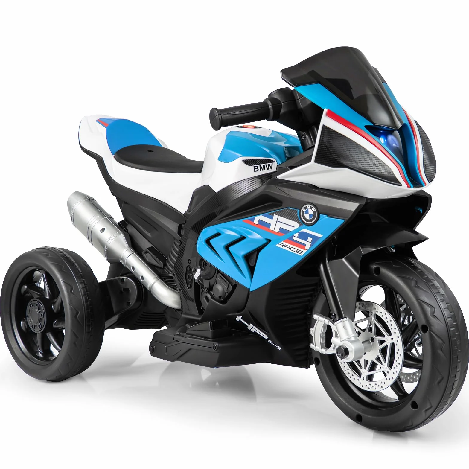GOPLUS 6 V BMW dziecięcy motocykl elektryczny z muzyką i reflektorami, dla dzieci 3-8 lat, trójkołowy pojazd z pedałem nożnym, obciążenie do 30 kg