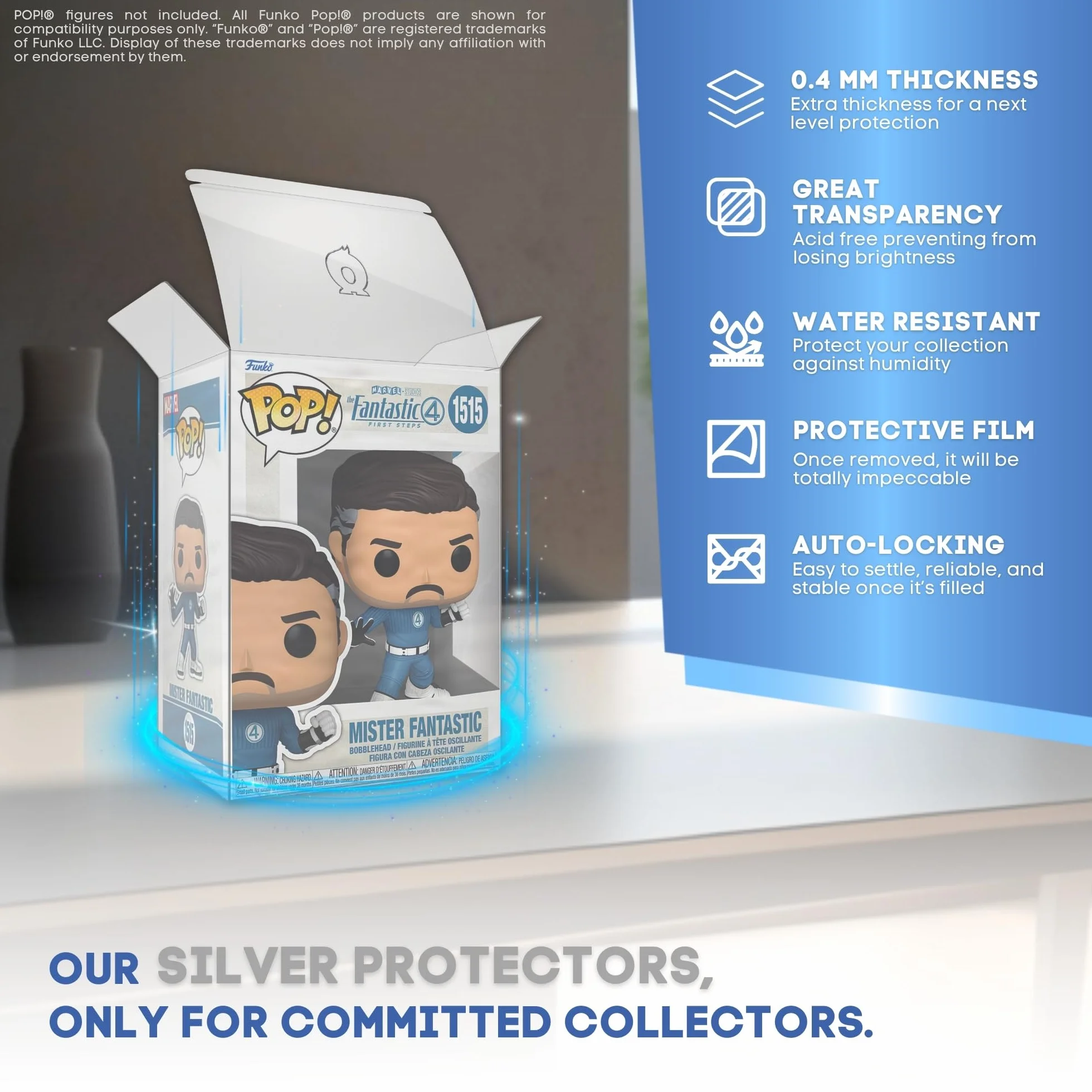 Zestaw 12 Srebrnych Ochraniaczy na Funko Pop 4" – Etui Ochronne Funko Pop o Grubości 0,4 mm – Utrzymaj Swoją Kolekcję w Idealnym Stanie dzięki Folii Przeciwzarysowaniowej