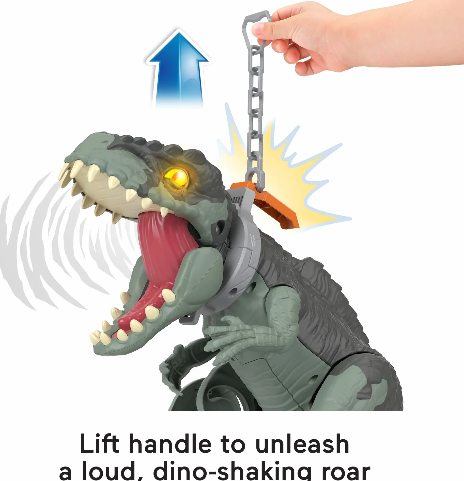 Imaginext Jurassic World Dominion Ryczący Gigadinozaur Potężny krok i Owen, figurka dinozaura (40 cm wysokości) ze światełkami, dźwiękami i ruchami, dla dzieci od 3 roku życia, GWT22