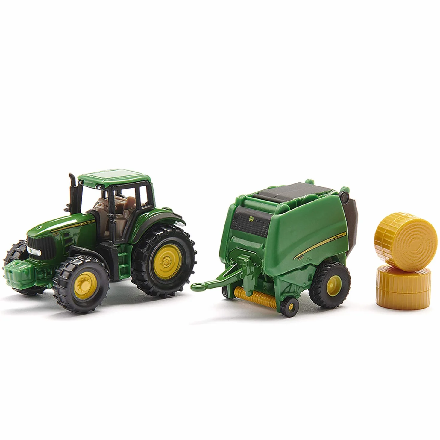 Siku 1665, John Deere Traktor z prasą do belowania, Z 2 belami siana, Metal,Tworzywo sztuczne, Zielony, Ruchome części