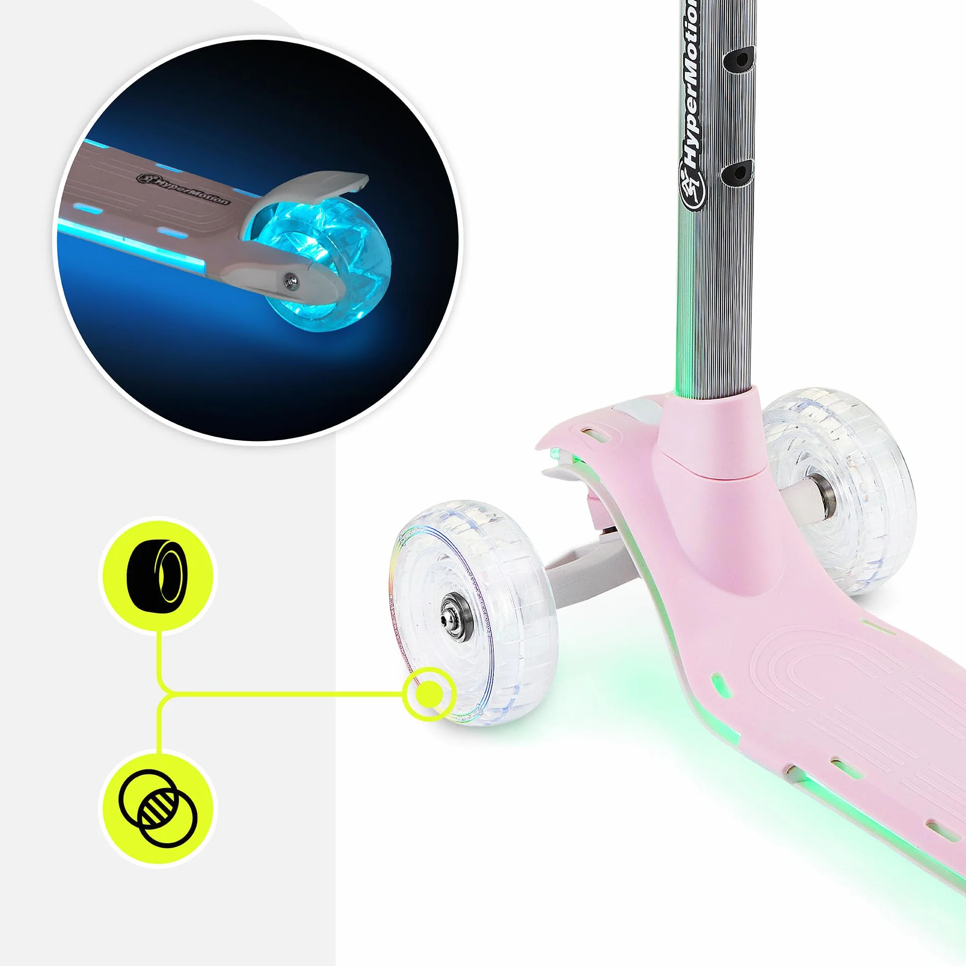 HyperMotion BECKY Hulajnoga Trójkołowa 3–8 lat z LED RGB Podświetleniem Regulowana Kierownica