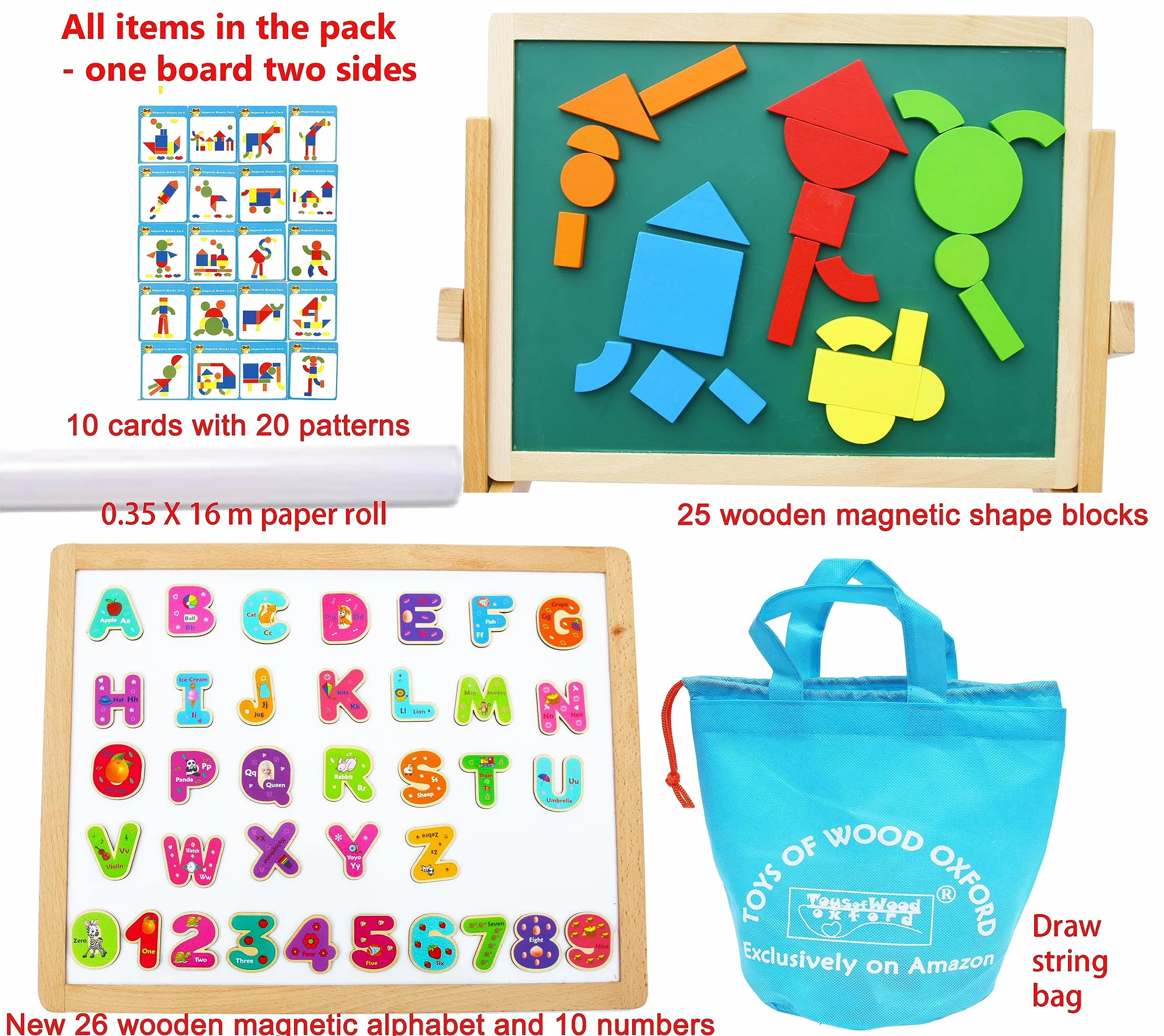 Drewniane sztalugi dla dzieci Składany-Podwójne magnetyczne Tablice Kształty Letters Numbers Roll Paper Kids Art-Blat Magnetic Board pokładzie czarny biały rysunek dla dzieci
