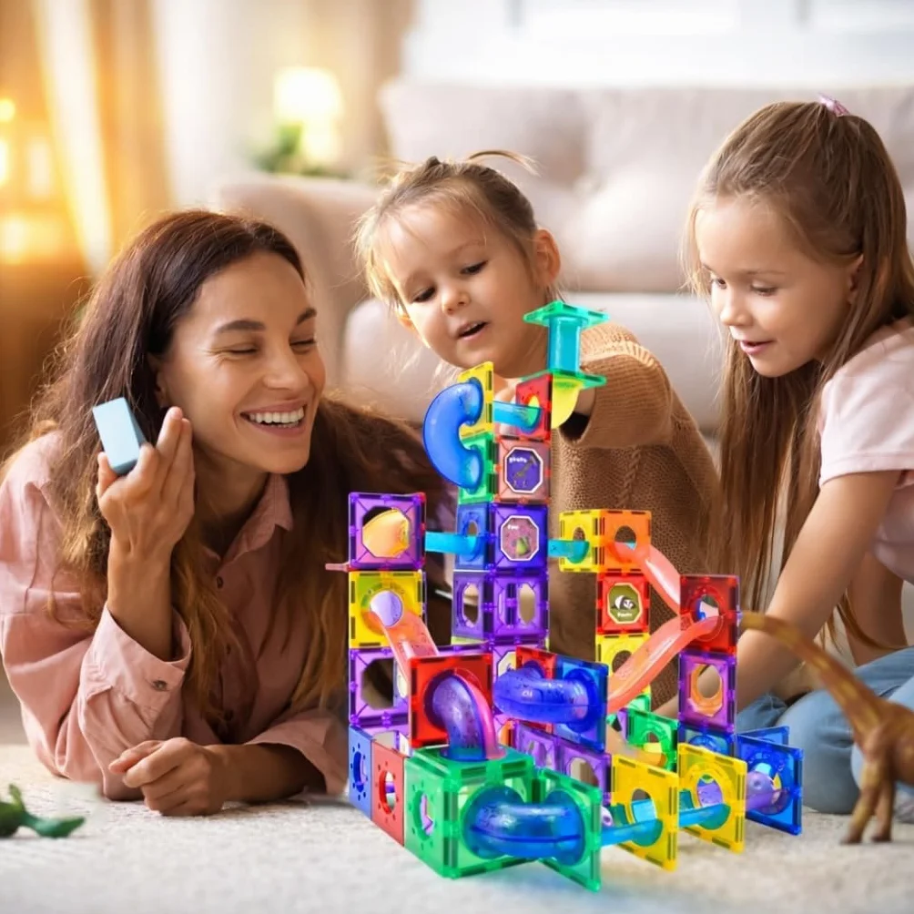 WonderToys Kulkowy tor wyścigowy, 100 sztuk, zestaw klocków magnetycznych, zabawka edukacyjna dla dzieci, dziewczynek i chłopców w wieku 3–7 lat, gry edukacyjne