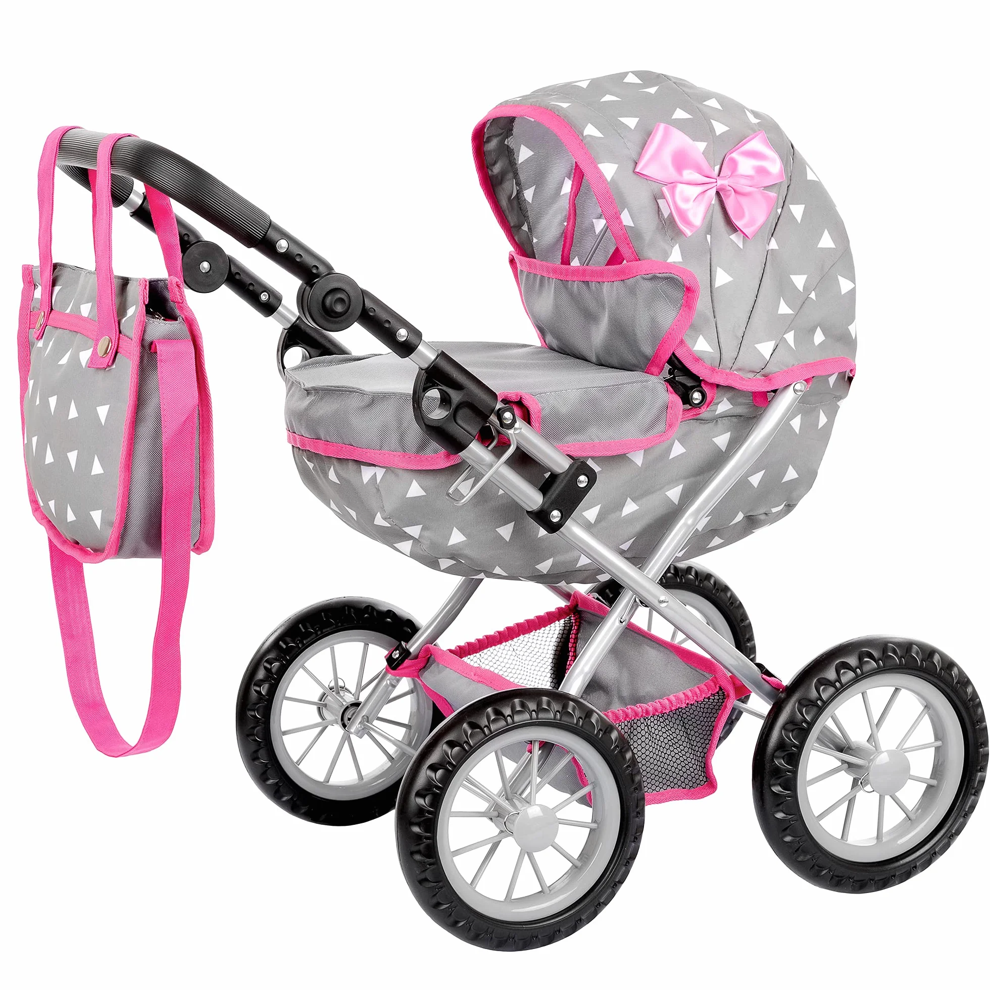 Kinderplay Wózek dla Lalek, Szary/Różowy, ‎48 x 36 x 59 cm; 2.39 kg