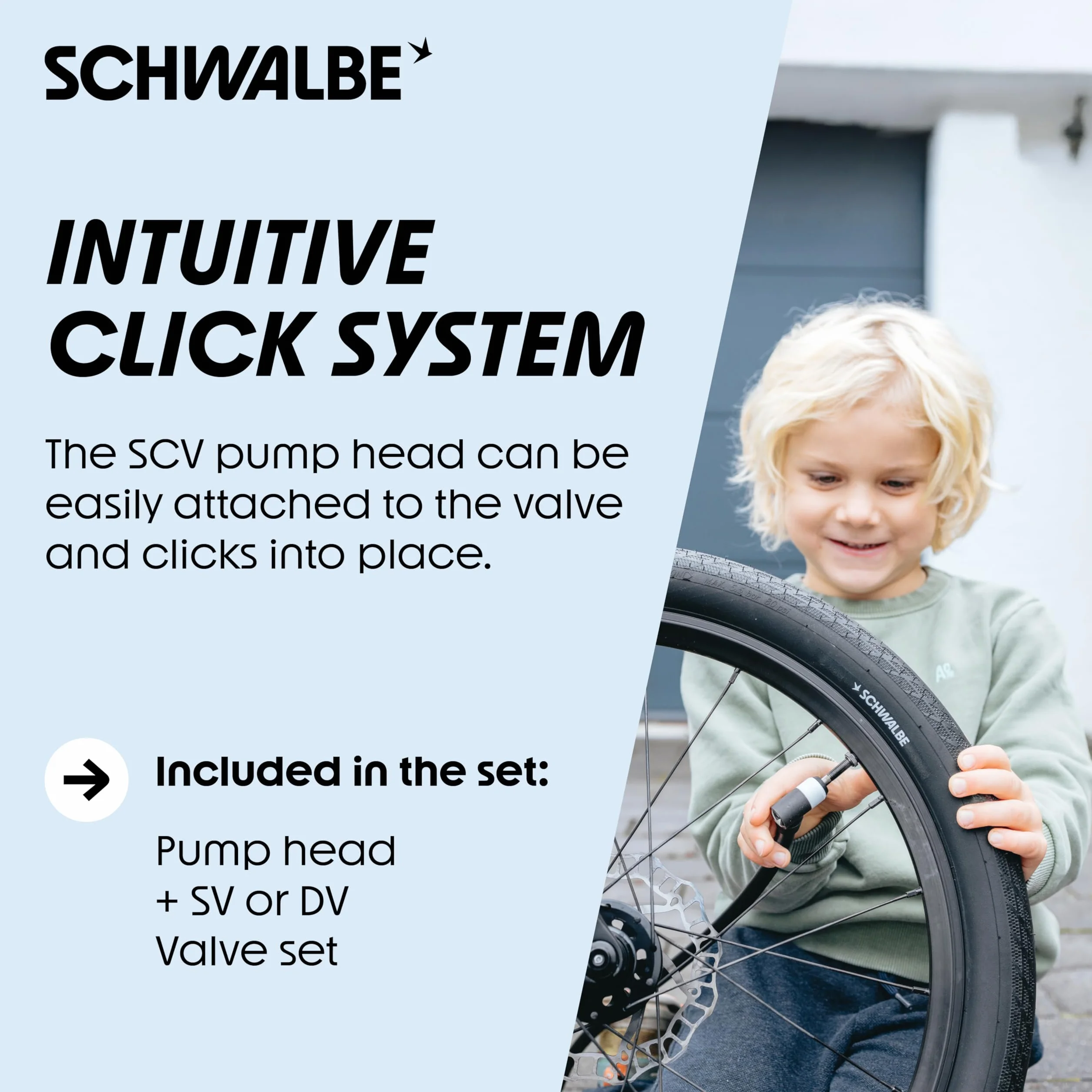 Schwalbe Clik Valve – nakładka na wentyl rowerowy, zestaw do konwersji SV-SCV (Valves with Pump Head)