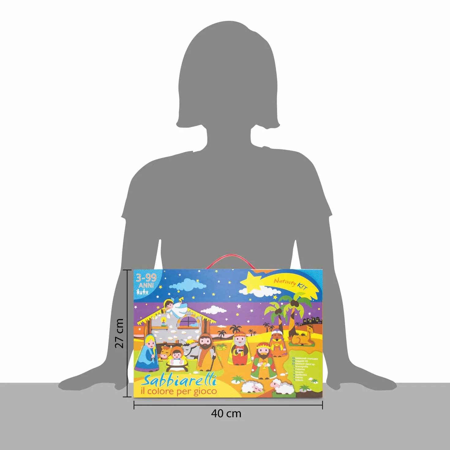 Sabbiarelli Sand-it For Fun – Maxi Kit Nativity 3-99 | Kit Sand Art 100% Made in Italy z Kolorowym Piaskiem, Rysunkami i Akcesoriami | Stwórz Szopkę | Prace dla Całej Rodziny