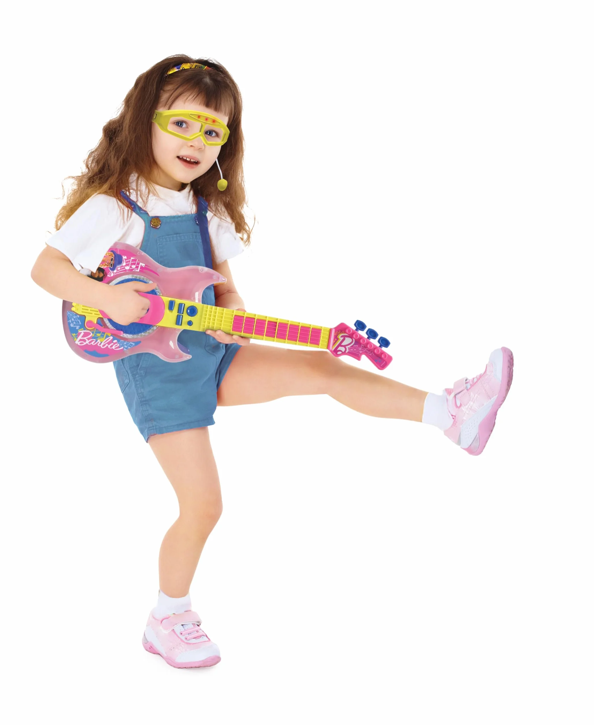 Lexibook, Barbie, Gitara Elektroniczna z Mikrofonem i Okularami do Śpiewania ze Stylem, 2 Tryby Gry, Melodie Demonstracyjne, Efekty Świetlne, Różowy, Żółty, K260BB
