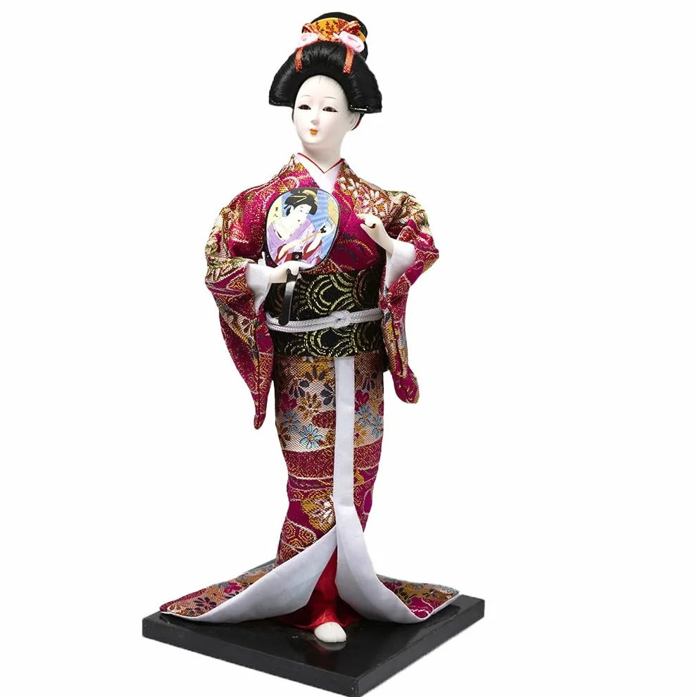 lachineuse - Japońska lalka kimono fuksja - tradycyjna azjatycka lalka 31 cm - japońska dekoracja salonu - figurka gejszy - rzemiosło - Home Deco Asia Japonia