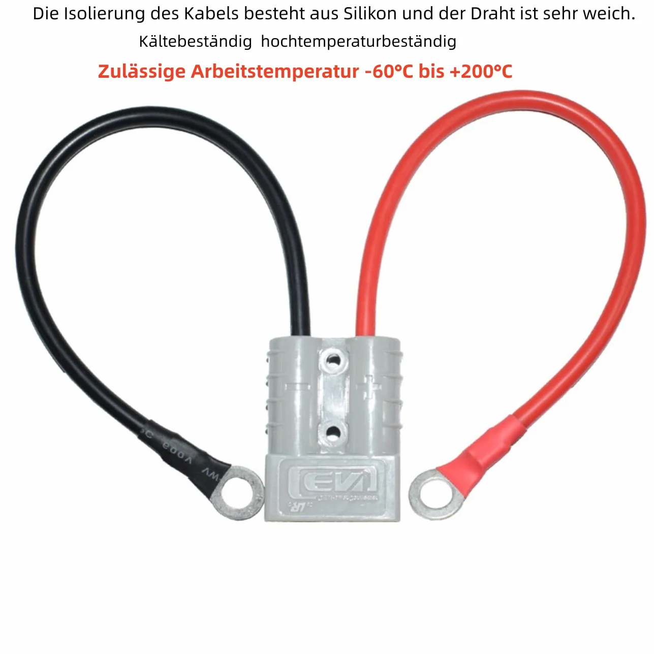 Przyłącze akumulatora 50 A, 600 V, wtyczka z kablem do O-ring, 10 AWG, 50 cm, wtyczka do wózka widłowego i wciągarki przyczepy