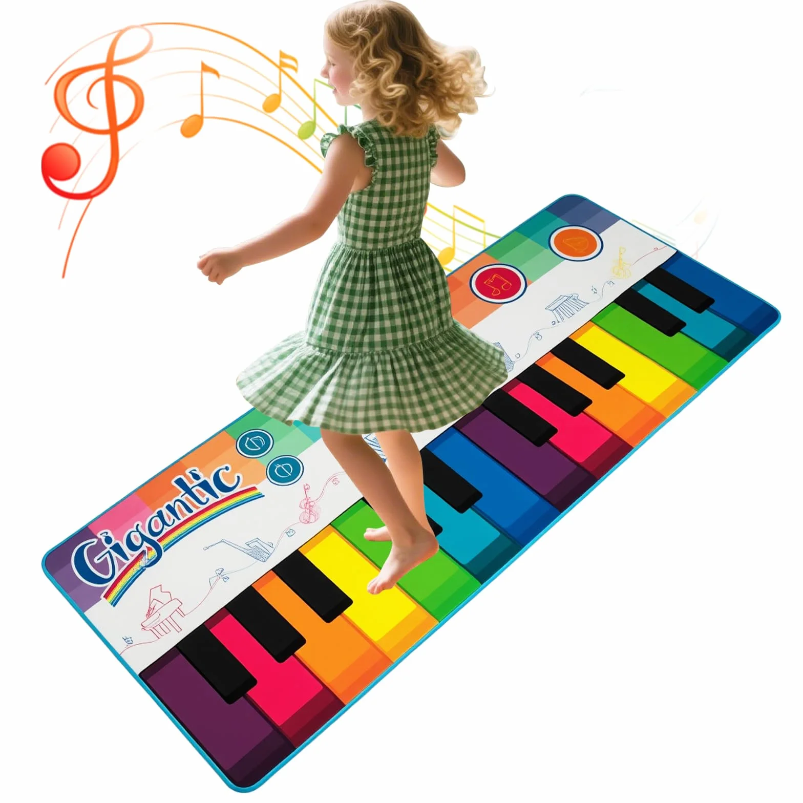 COSTWAY Mata muzyczna dla dzieci, mata fortepianowa z 8 instrumentami muzycznymi, mata do tańca z funkcją nagrywania i odtwarzania, zabawka, prezent dla małych dzieci, chłopców i dziewczynek od 1 roku
