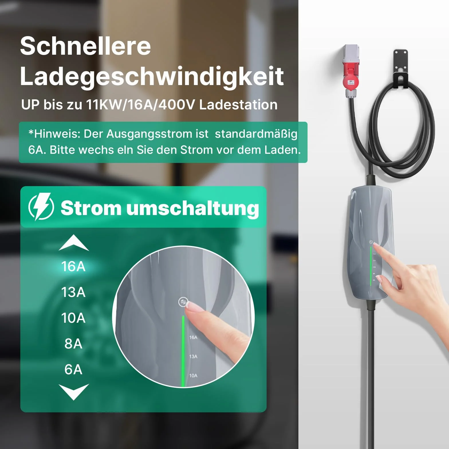 Kabel ładujący typu 2 11 KW EV ładowarka z wtyczką CEE, [6-16A] trójfazowa mobilna stacja ładująca Wallbox do pojazdów elektrycznych EVSE, IEC 62196-2, 6 metrów