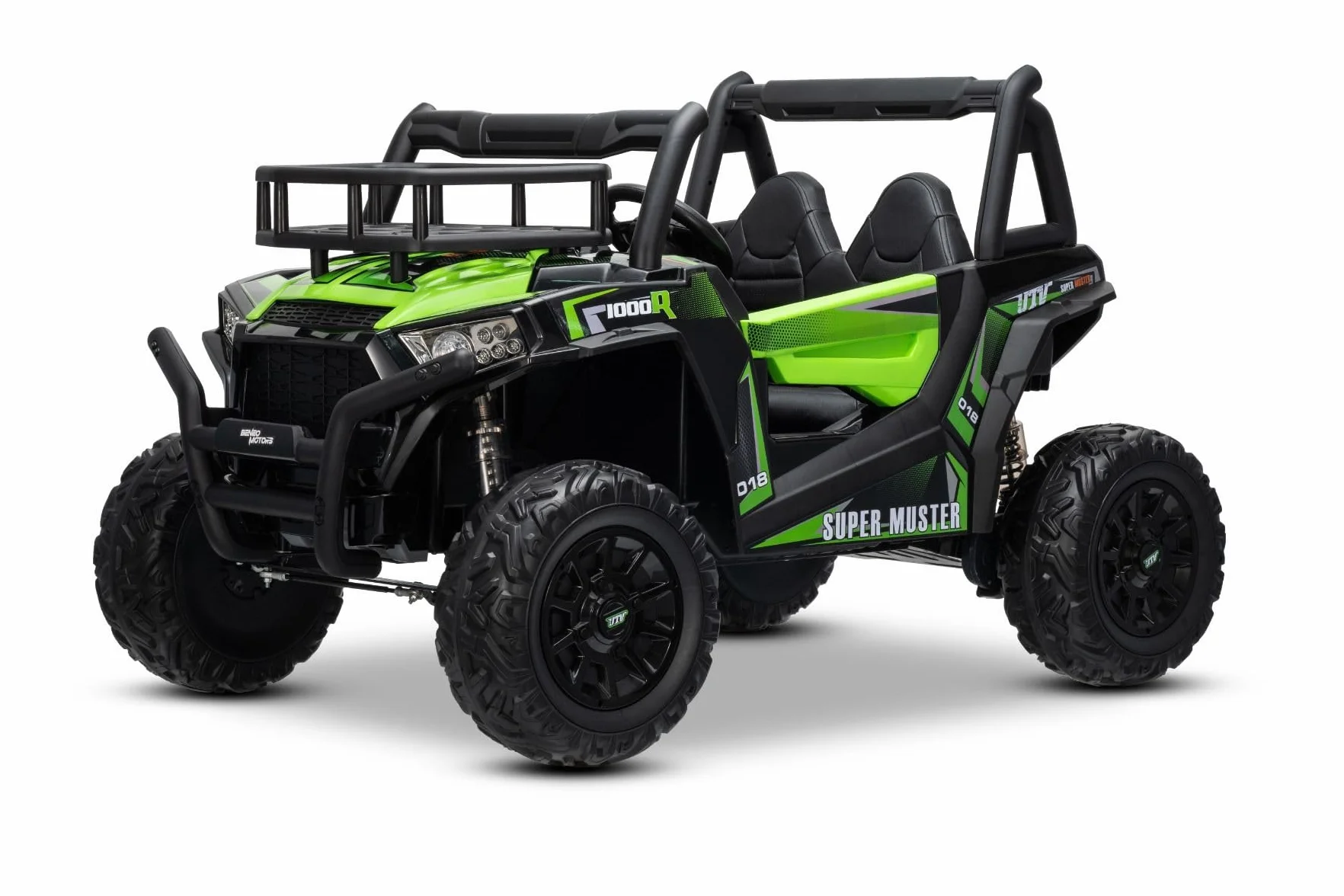 RIRICAR Samochód elektryczny dla dzieci Buggy 24 V UTV, zielony, dziecięcy samochód elektryczny 2-osobowy z pilotem zdalnego sterowania 2,4 GHz, silnik 2 x 200 W, akumulator litowy, koła EVA