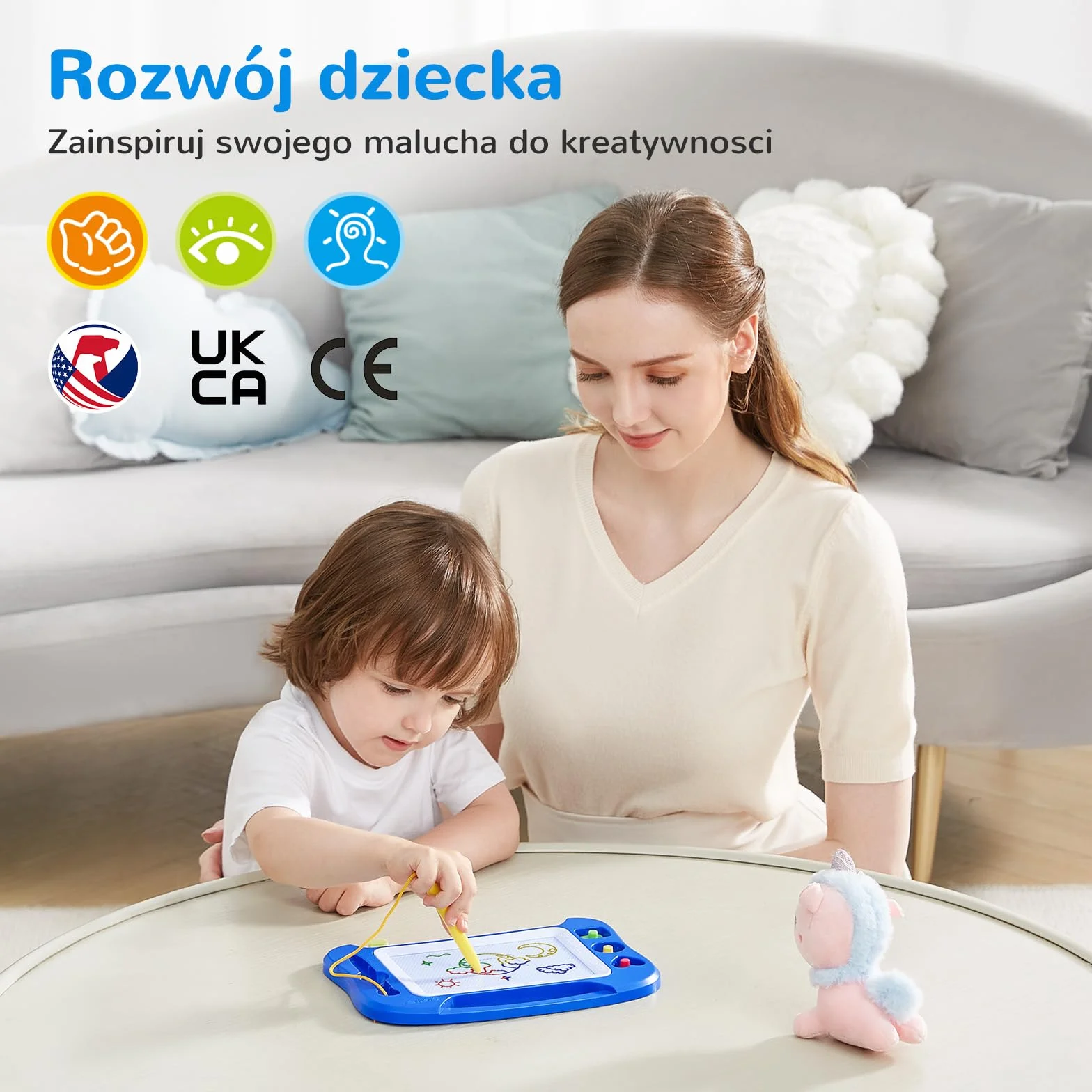 SGILE Magiczna tablica do malowania dla Dzieci, Kolorowa ścieralna Tablica Doodle z Magnetycznym Piórem, Malarska Podkładka do Szkicowania z Trzema Pieczątkami, Zabawka Podróźna, Niebieska