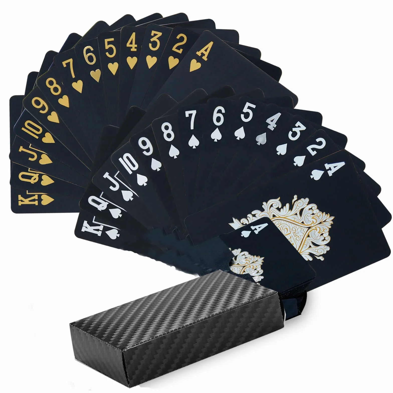 Shirene Black Foil Poker, 2 szt. fajnych czarnych kart do gry, wodoodporne, plastikowe, nowość, karty do pokera, zestaw 54 wykwintnych czarnych kart do gry w pokera z folią, do interakcji rodzinnych