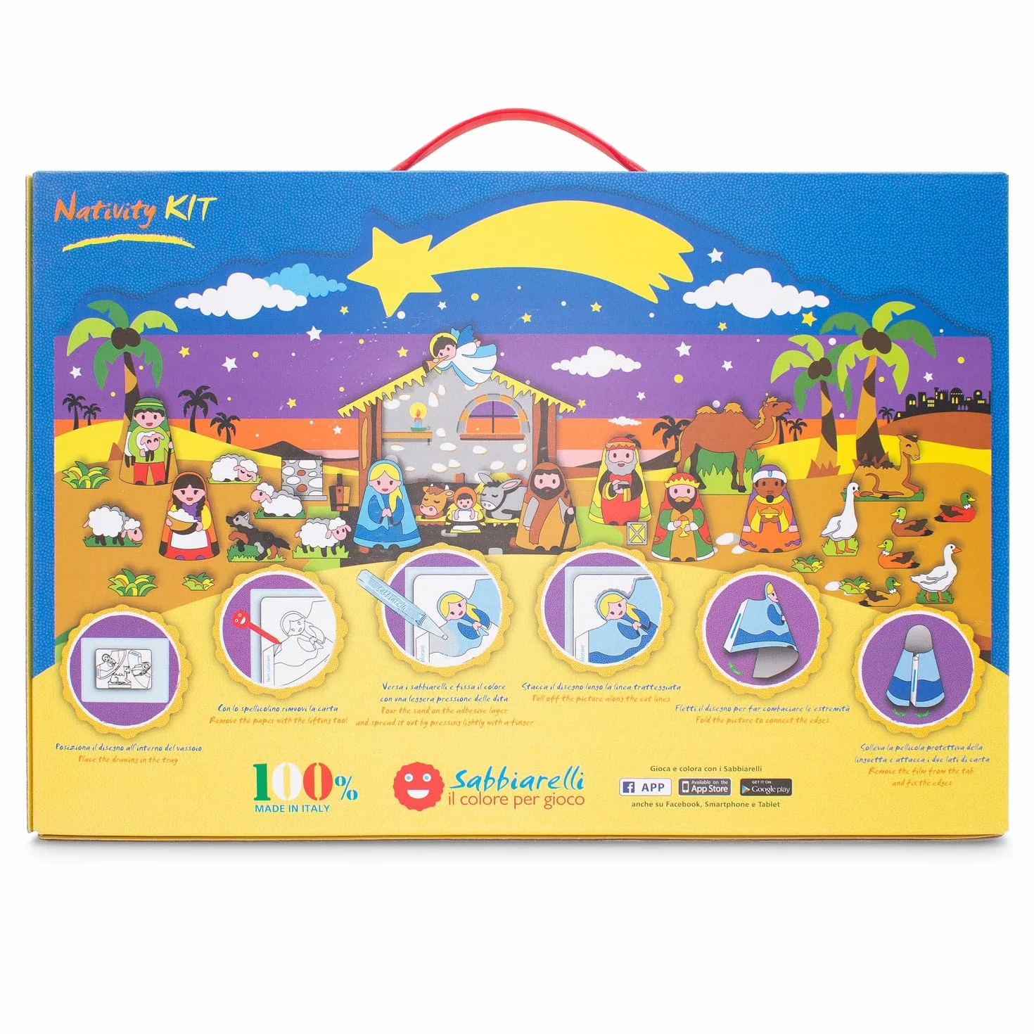 Sabbiarelli Sand-it For Fun – Maxi Kit Nativity 3-99 | Kit Sand Art 100% Made in Italy z Kolorowym Piaskiem, Rysunkami i Akcesoriami | Stwórz Szopkę | Prace dla Całej Rodziny