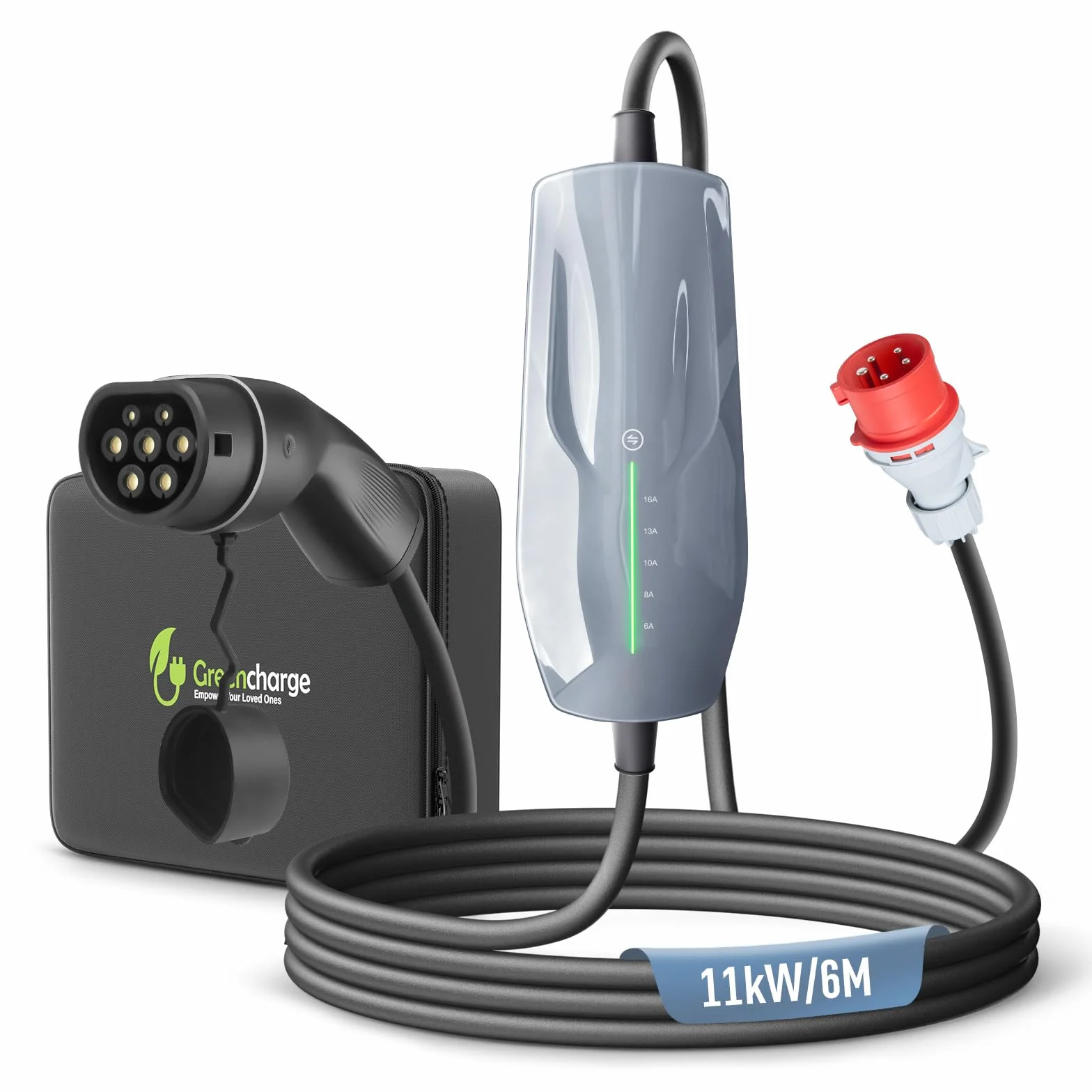 Kabel ładujący typu 2 11 KW EV ładowarka z wtyczką CEE, [6-16A] trójfazowa mobilna stacja ładująca Wallbox do pojazdów elektrycznych EVSE, IEC 62196-2, 6 metrów