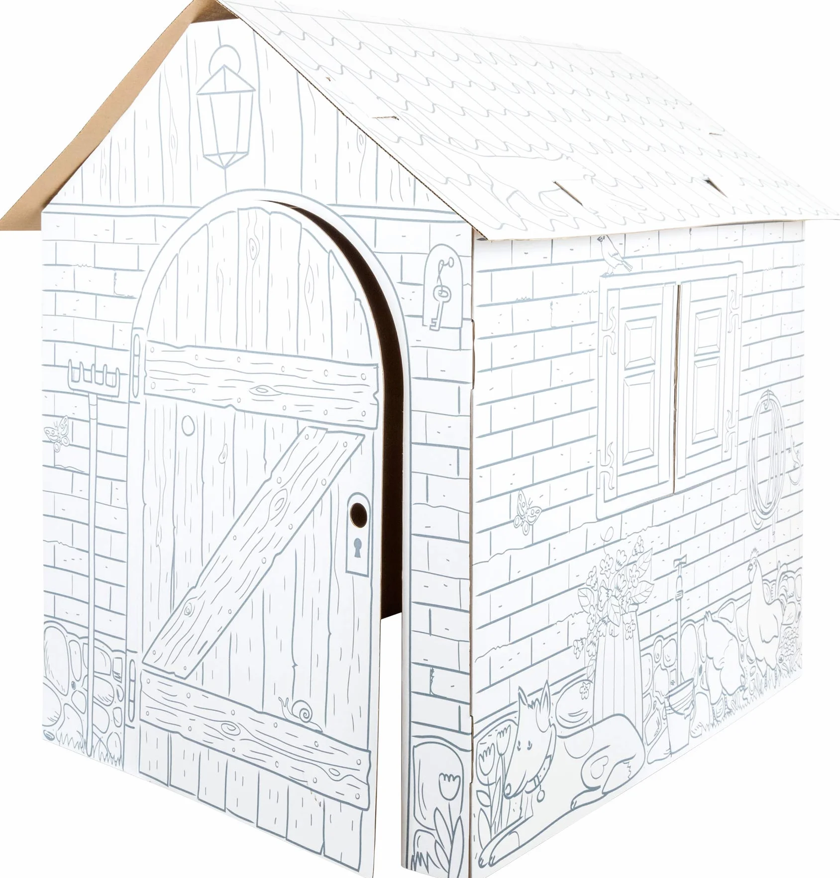 small foot 10015 Huge Playhouse "Farm" z kartonu, może być malowany woskiem, kredkami filcowymi i kredkami, od 3 lat