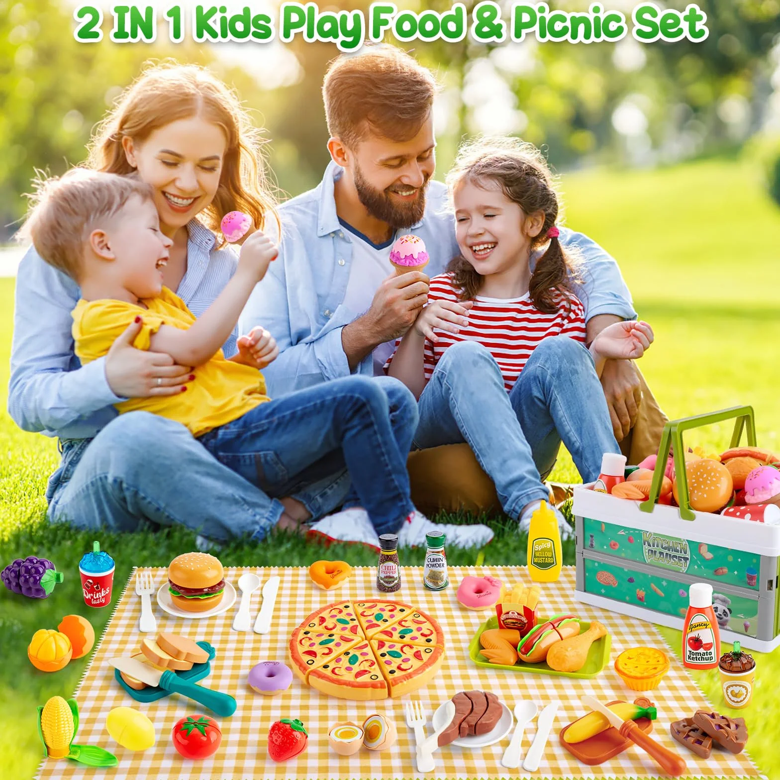 Akcesoria do kuchni dla dzieci, kuchnia do zabawy w błocie, Akcesoria do zabawy w kuchni w błocie z zabawkowymi produktami spożywczymi i naczyniami Koszyk piknikowy dla dzieci