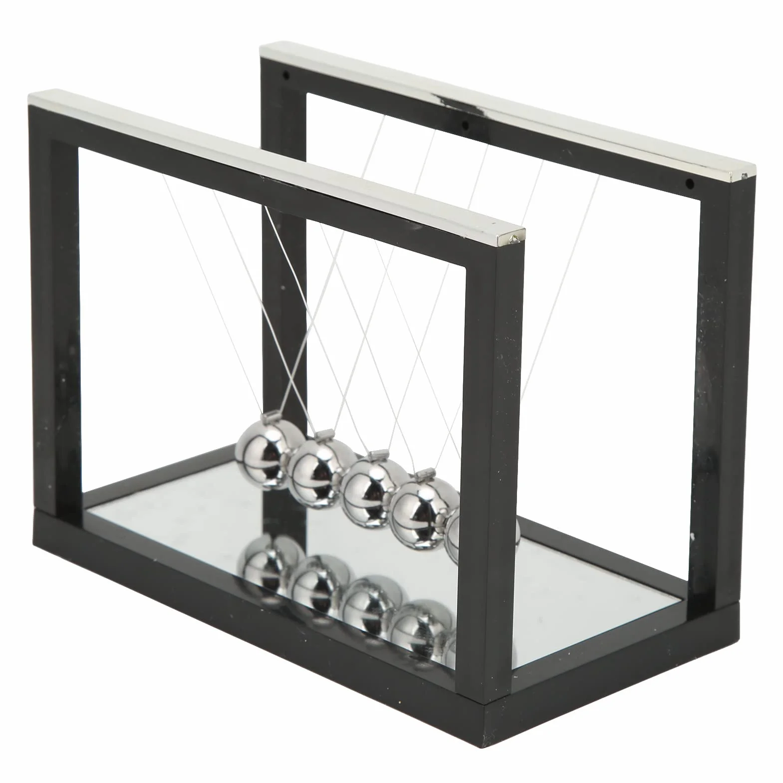 Newton huśtawka wahadłowa, zabawka, nauka, duża Newton Cradle Balance Balls z 5 żelaznymi kulkami i podstawą lustra, redukcja stresu, 15,8 x 8,4 x 11,6 cm