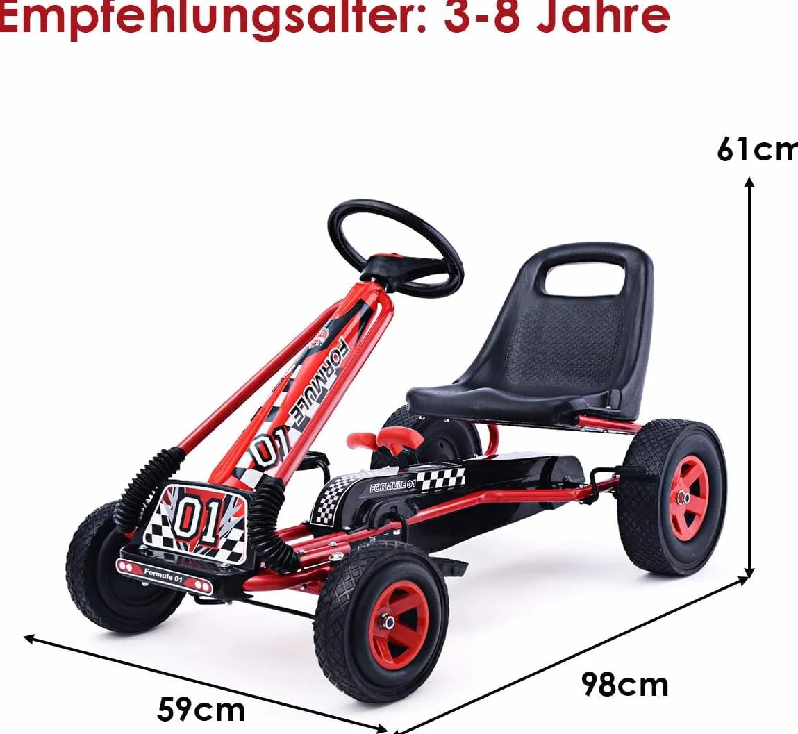 GOPLUS Gokart od 3 lat, gokart z regulowanym siedziskiem, bieg do przodu i do tyłu, samochód na pedały z gumowymi kółkami, elastyczne sprzęgło i hamulec ręczny, pojazd dla dzieci w wieku 3-8 lat