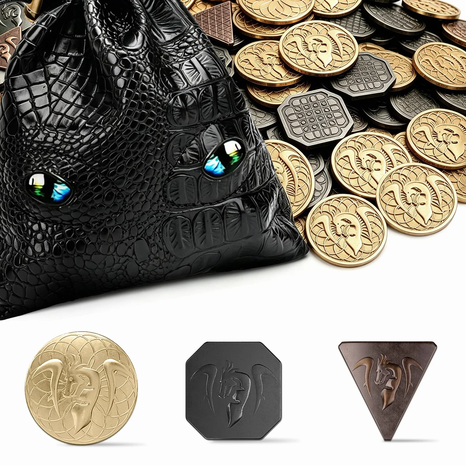 120 szt., metalowe, srebrne i miedziane monety DND, żetony DND i akcesoria, z torbą ze skóry PU, sztuczne monety do gry planszowej cosplay
