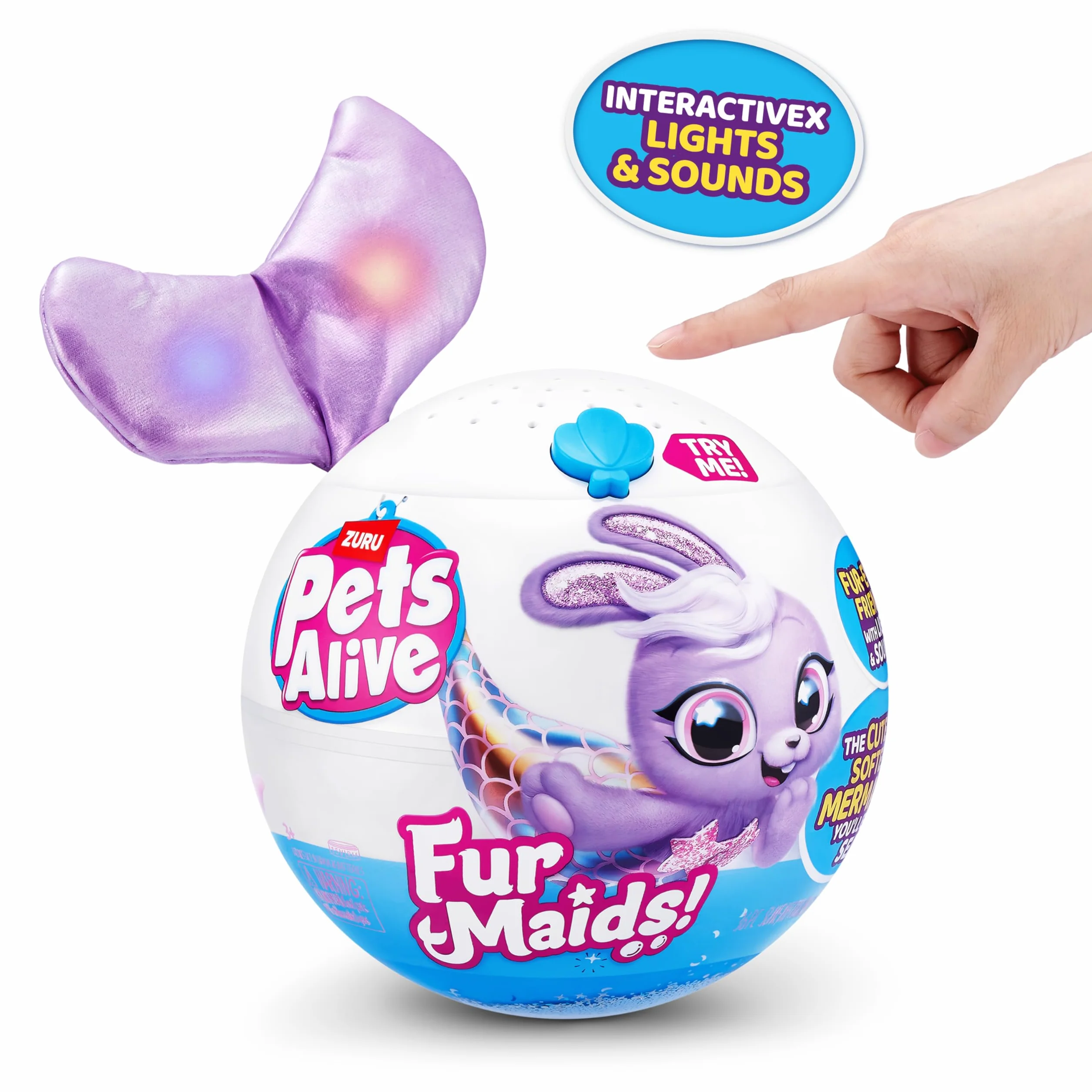 Pets Alive Furmaids by ZURU Mermaid Plush Interactive Lights Sounds Girls Toy (Purple Bunny)