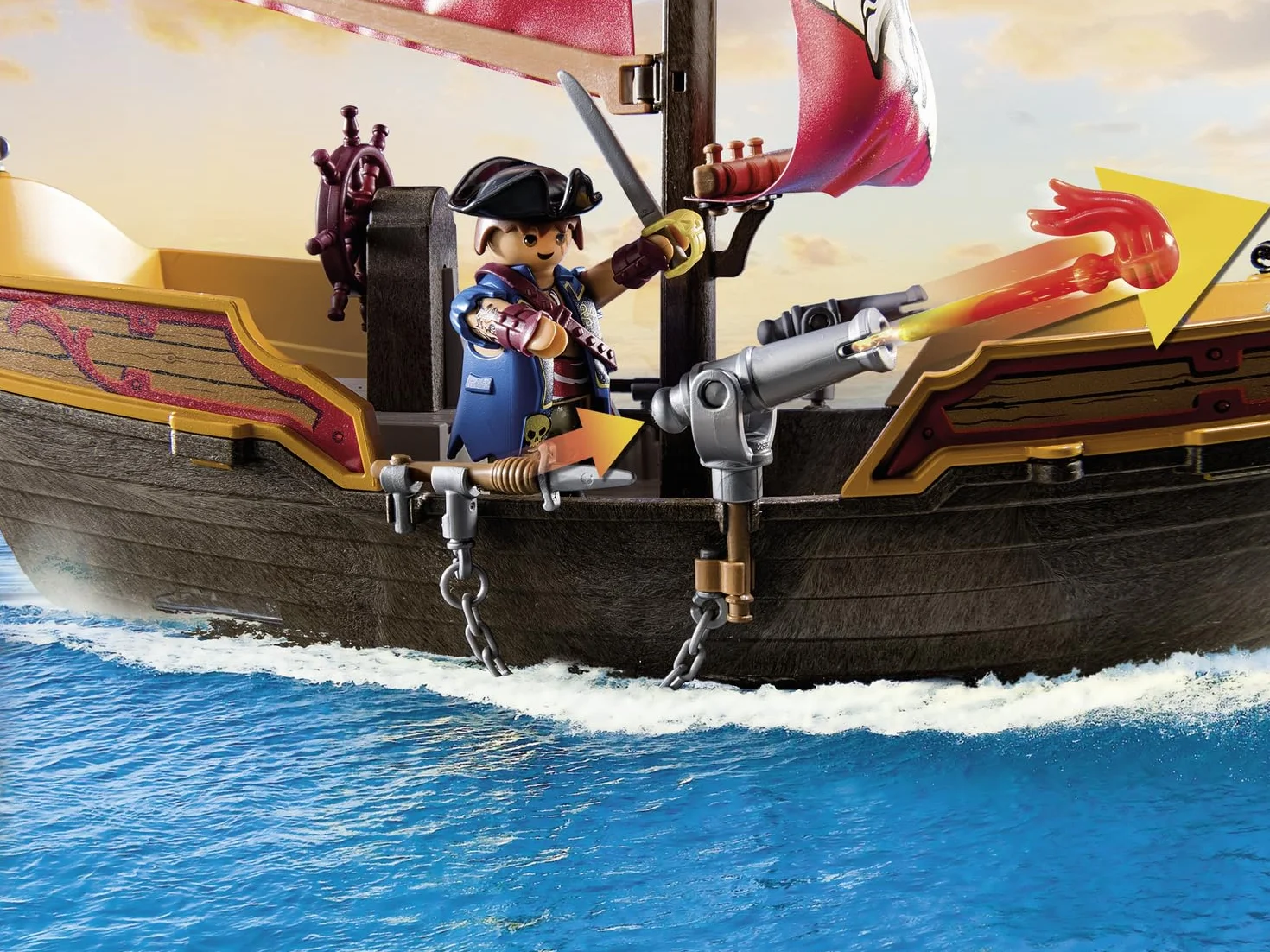 PLAYMOBIL Pirates 71418 Statek piracki, ciekawe, pirackie przygody na pełnym morzu, z bogatym wyposażeniem: teleskop, kompas i armaty, od 4 roku życia