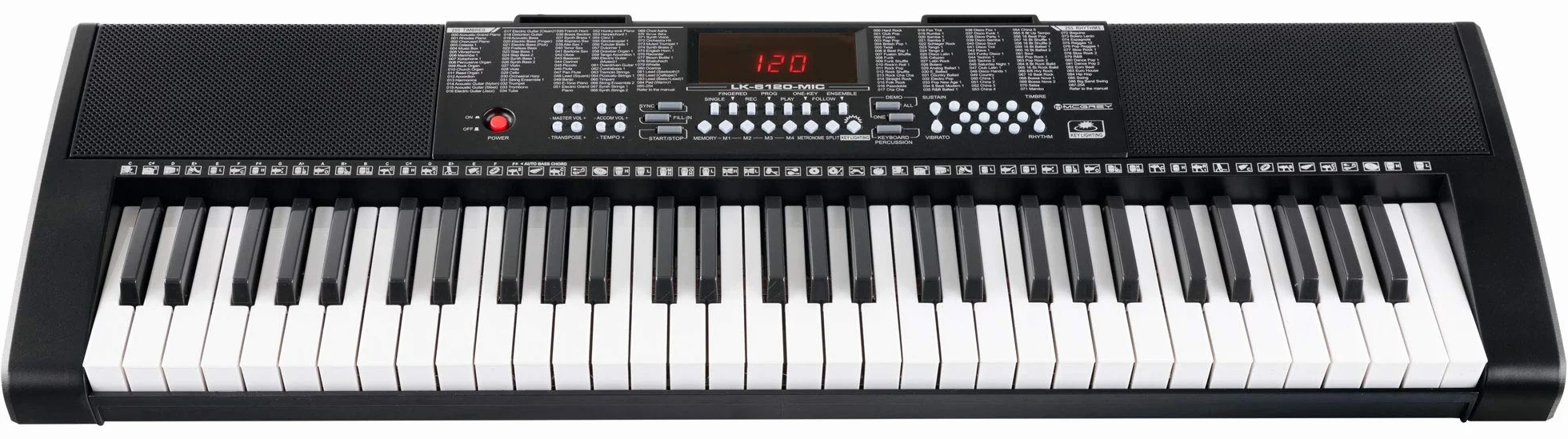 McGrey LK-6120-MIC Keyboard – klawiatura dla początkujących z 61 przyciskami świecącymi – 255 dźwięków i 255 rytmów – 50 utworów demo – w zestawie mikrofon – czarna