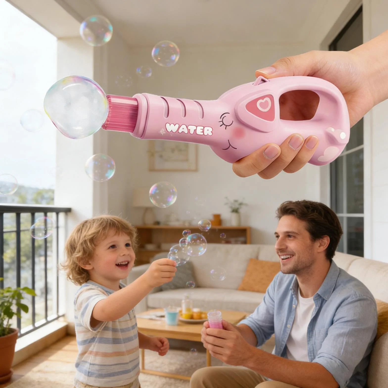 Fog Bubbles Machine, Rechargeable Automatic Bubbles and Fog Maker with Lights and Music for Kids Parties, Beach, Summer Activities, Outdoor, Indoor Play