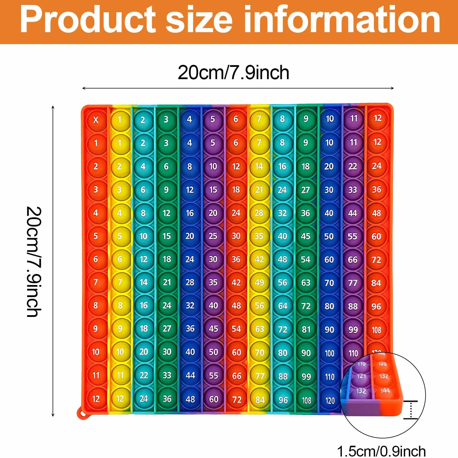 Pop It Tabliczka Mnożenia 2w1, 12x12 & 12+12, Matematyczna Tabliczka Fidget Toy, Gra do Nauki Mnożenia 1x1, Anti-Stress Push Bubble Popper dla Dzieci i Dorosłych