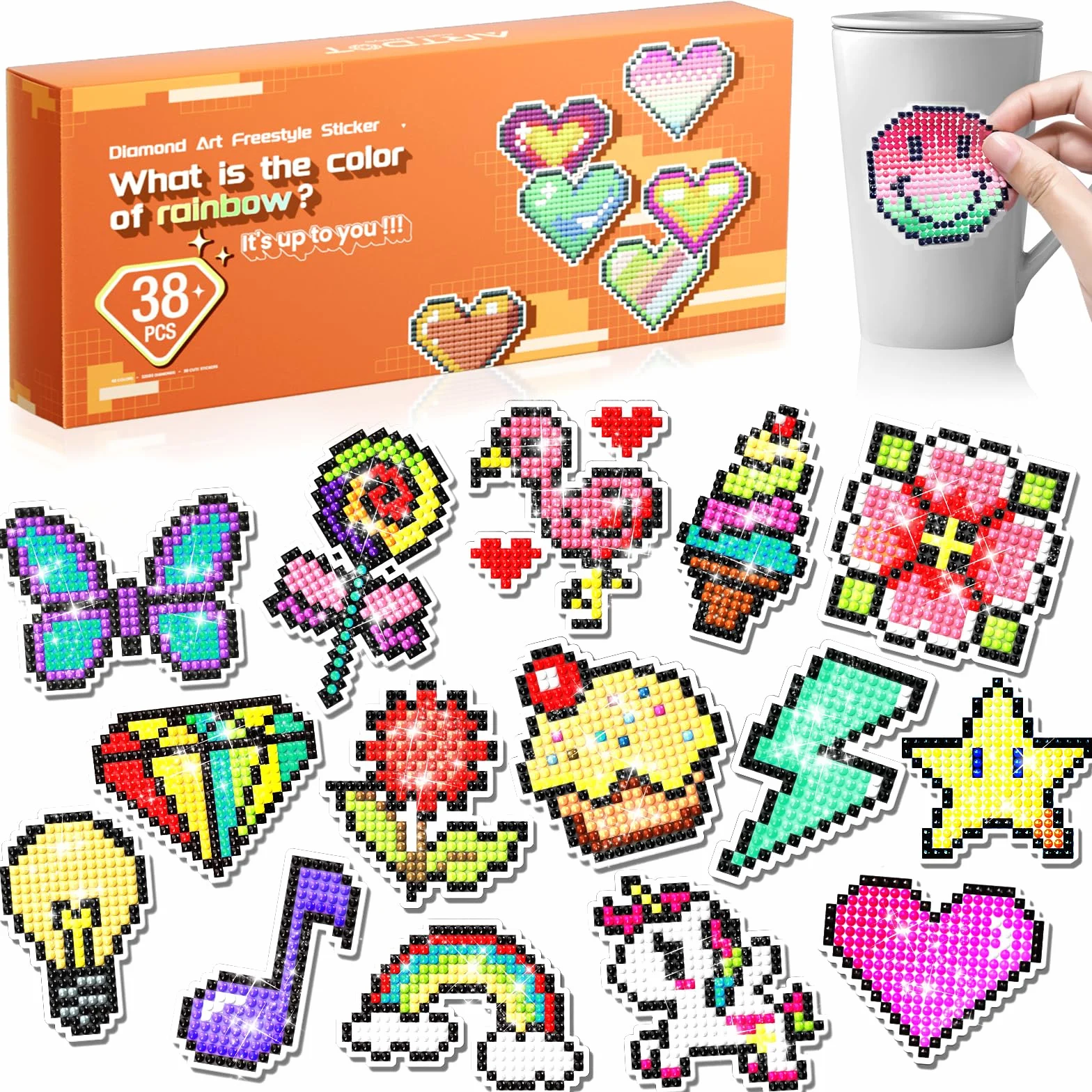 ARTDOT Diamond Painting Stickers Kit Dla Dzieci, 38 Sztuk Naklejek do Malowania Diamentami, Naklejki do Diamentowego, Artystyczne i Rzemieślnicze Dla Chłopców i Dziewczynek w Wieku od 6 do 14 lat