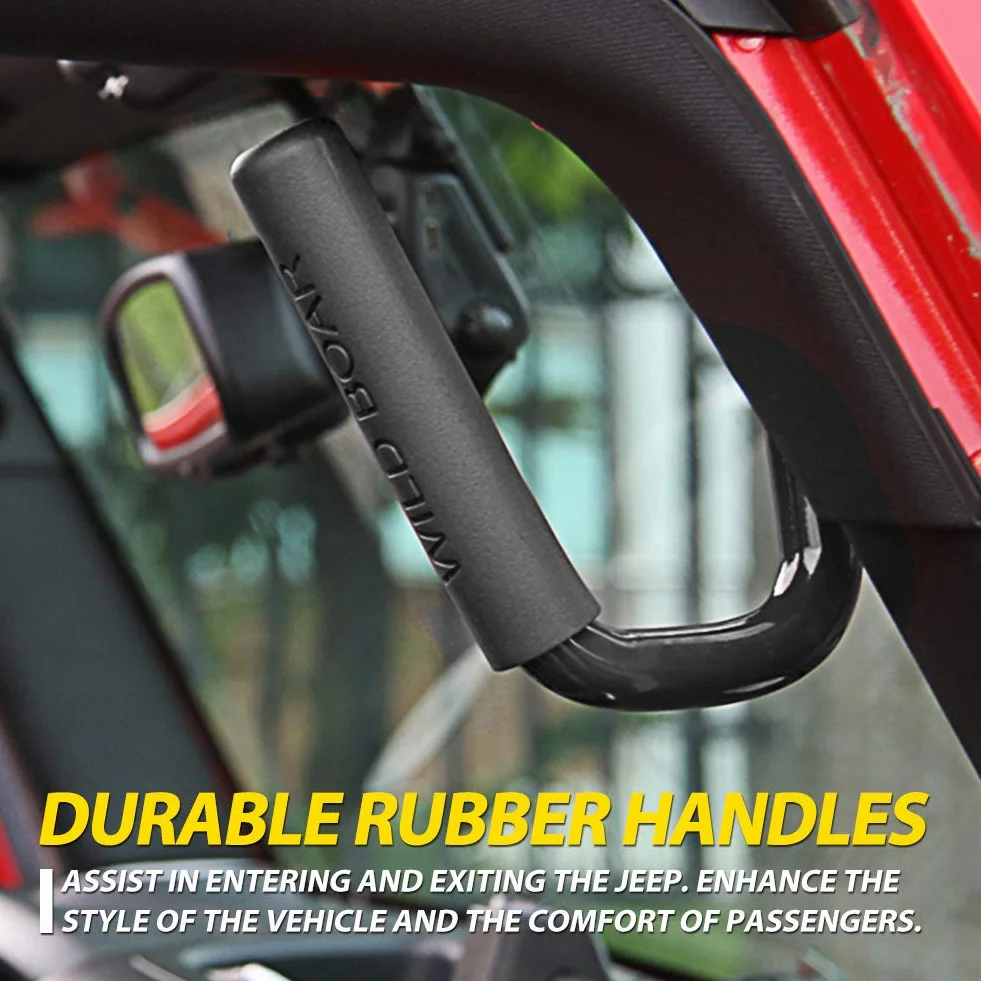 KATUR Przedni Uchwyt Kompatybilny Z Je-ep Wrangler JK Rubicon Sahara Sport 2007-2017 2/4 Drzwi Z Litej Stali Czarny, 2 sztuk, AMMP-817-FRONT-BLACK