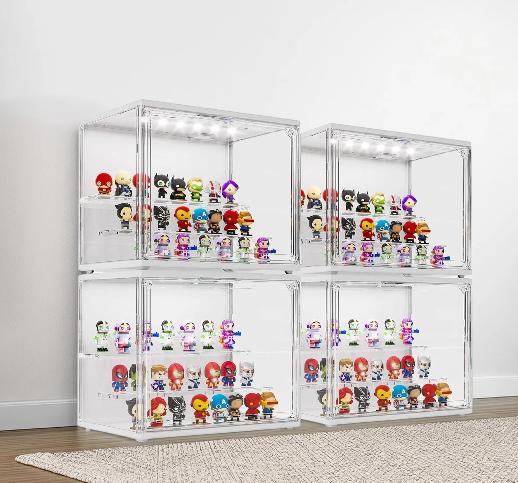 Witryna kolekcjonerska, przezroczyste pudełko prezentacyjne z LED, akrylowa gablota z magnetycznymi drzwiczkami do Funko Pop, figurki Pop, modelki, figurki akcji, niewidome pudełko 27 × 21 ×